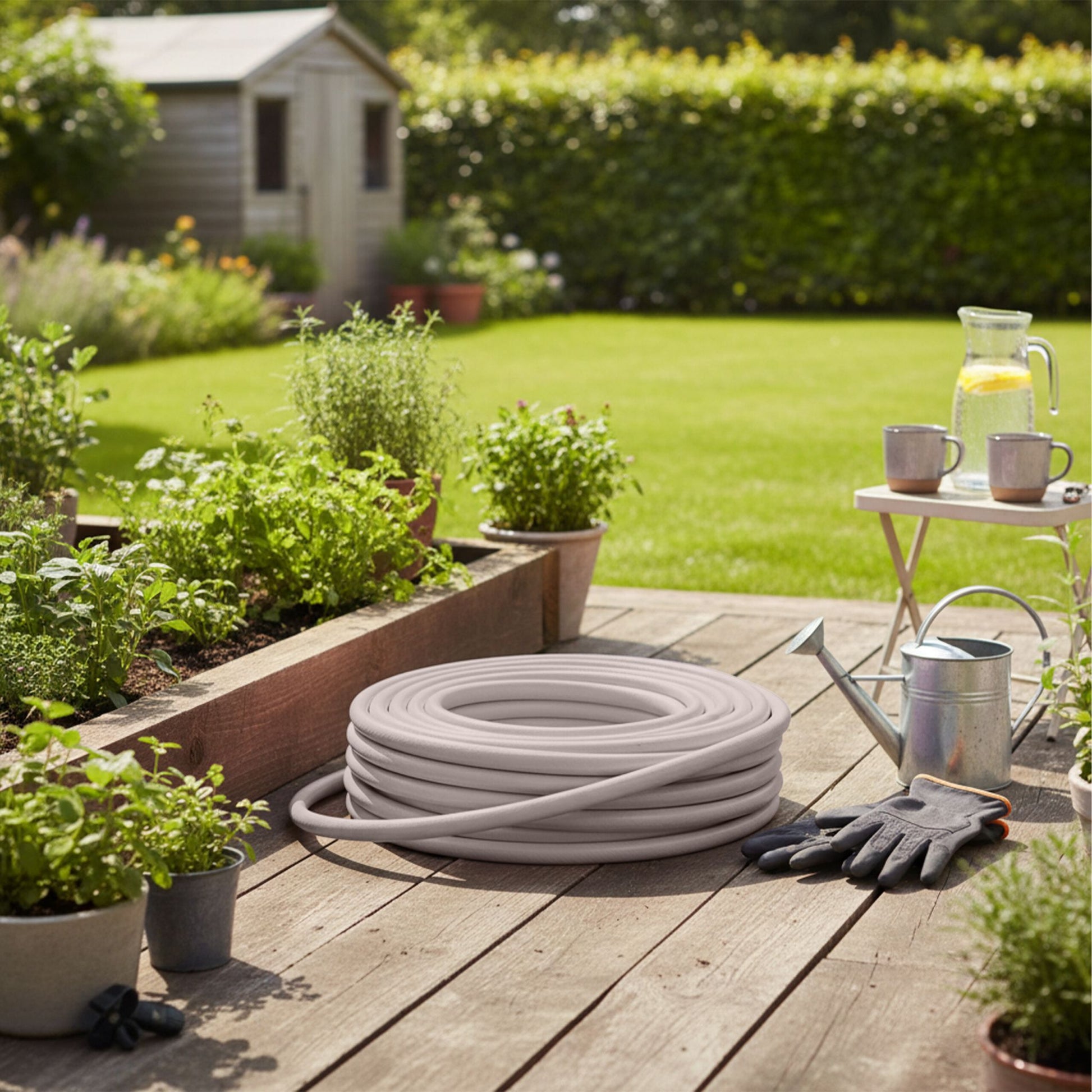 Wetterfester Gartenschlauch Beige von Relaxdays