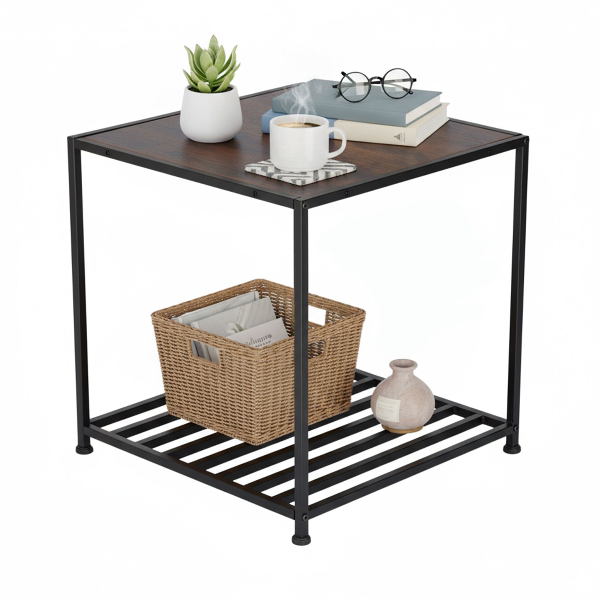 Beistelltisch Industrial mit Ablage Braun-Schwarz von Relaxdays