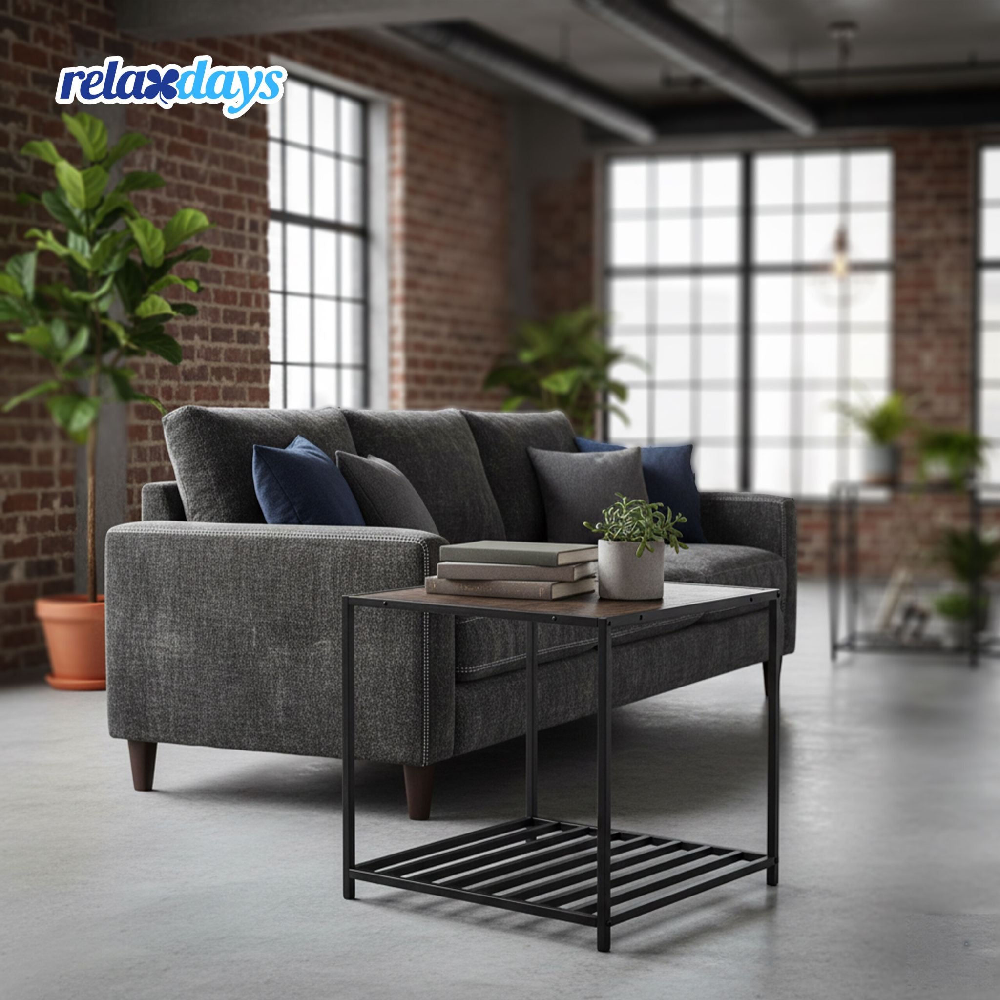 Beistelltisch Industrial mit Ablage Braun-Schwarz von Relaxdays