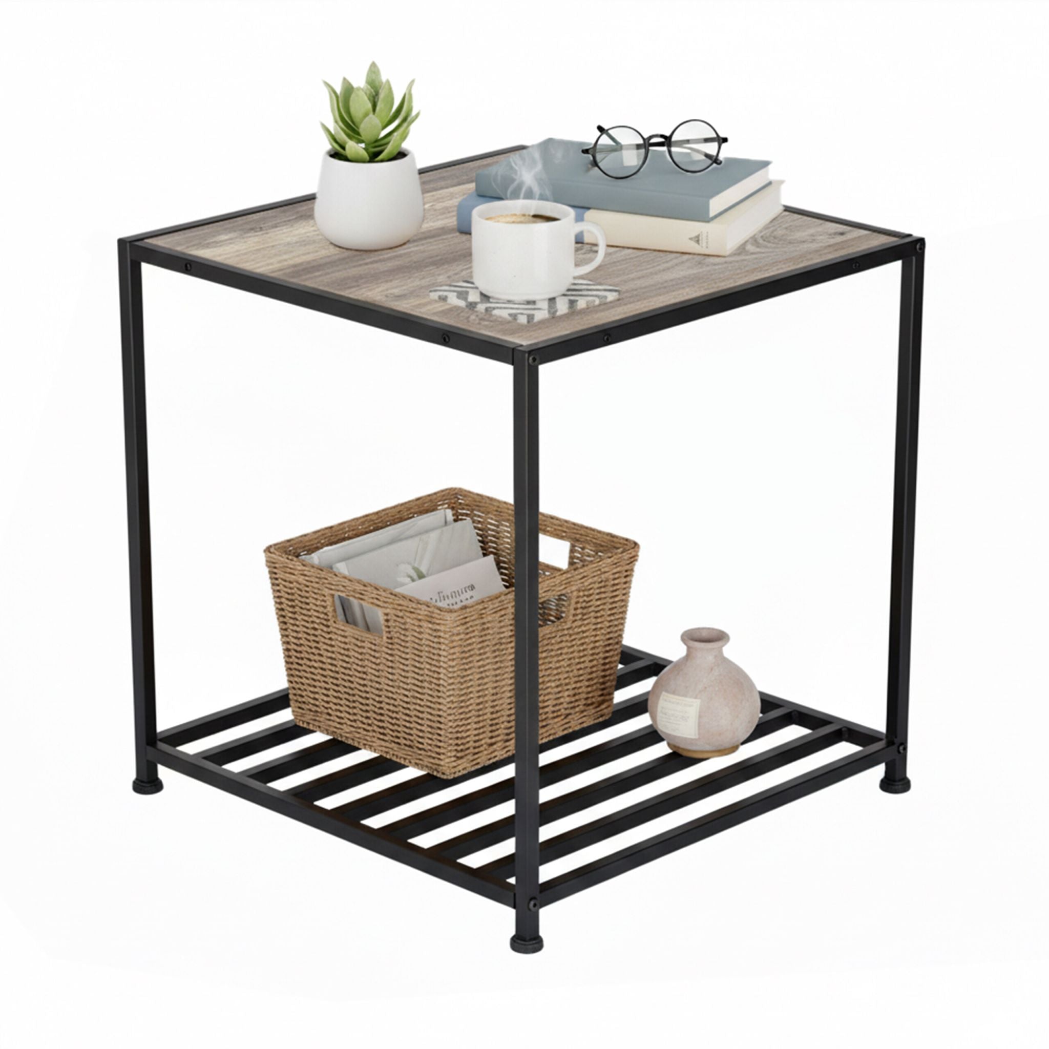 Beistelltisch Industrial mit Ablage Schwarz-Grau von Relaxdays