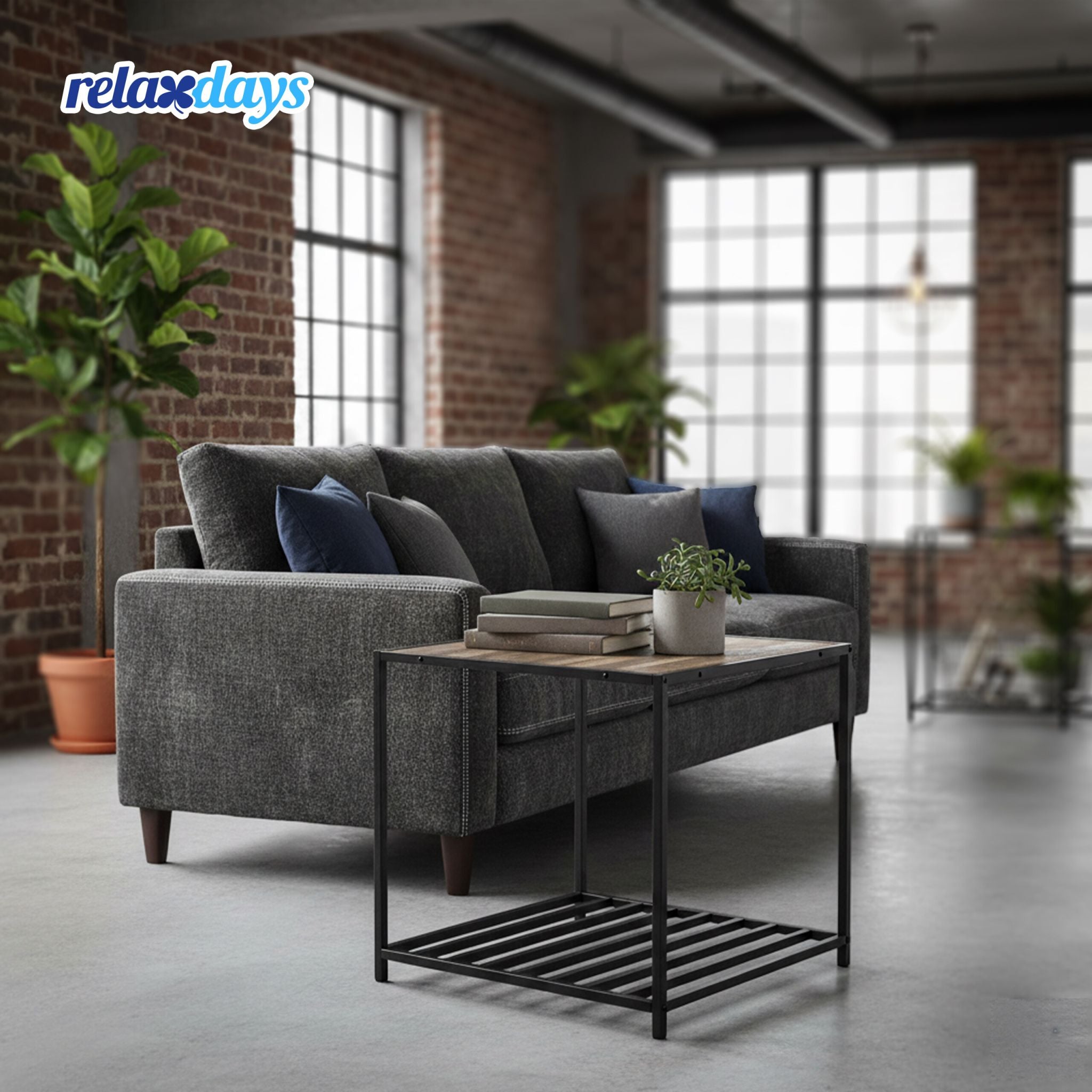 Beistelltisch Industrial mit Ablage Schwarz-Grau von Relaxdays
