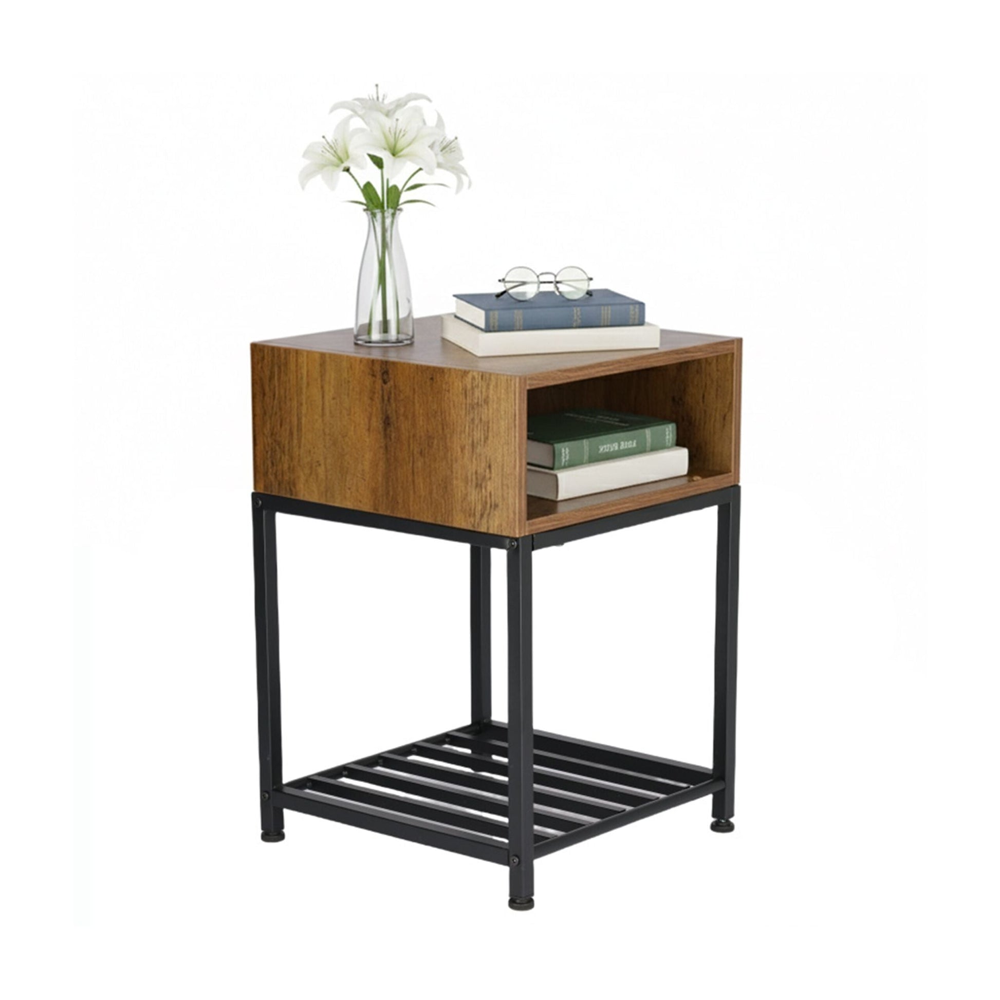 Nachttisch Industrial mit Fach & Ablage Braun-Schwarz von Relaxdays