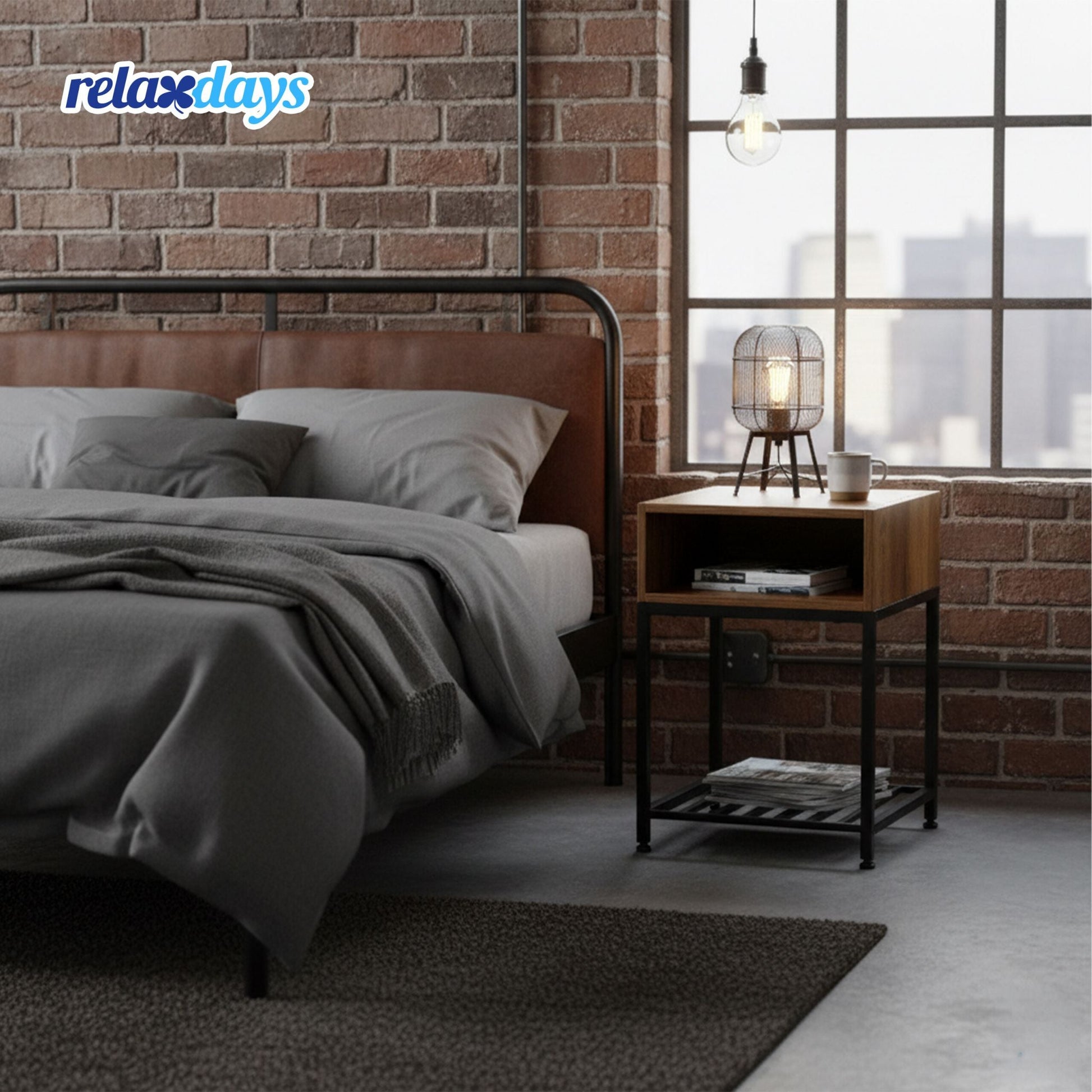 Nachttisch Industrial mit Fach & Ablage Braun-Schwarz von Relaxdays