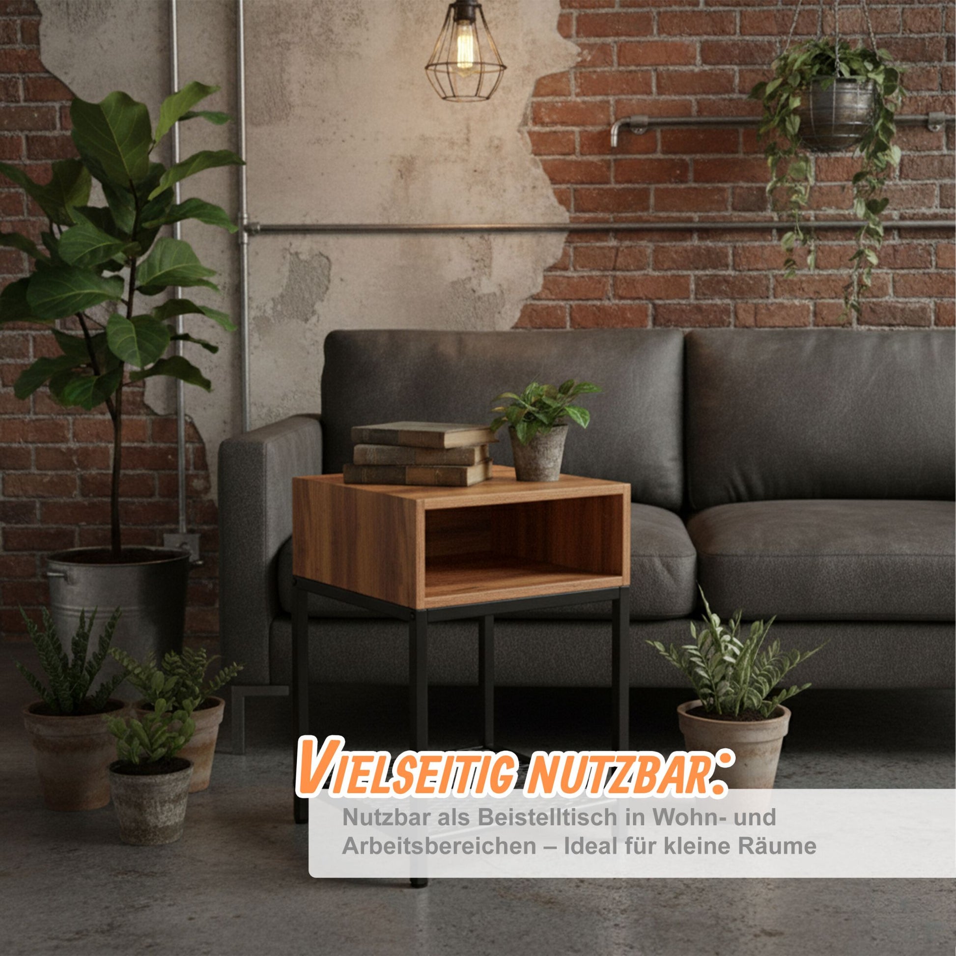 Nachttisch Industrial mit Fach & Ablage Braun-Schwarz von Relaxdays