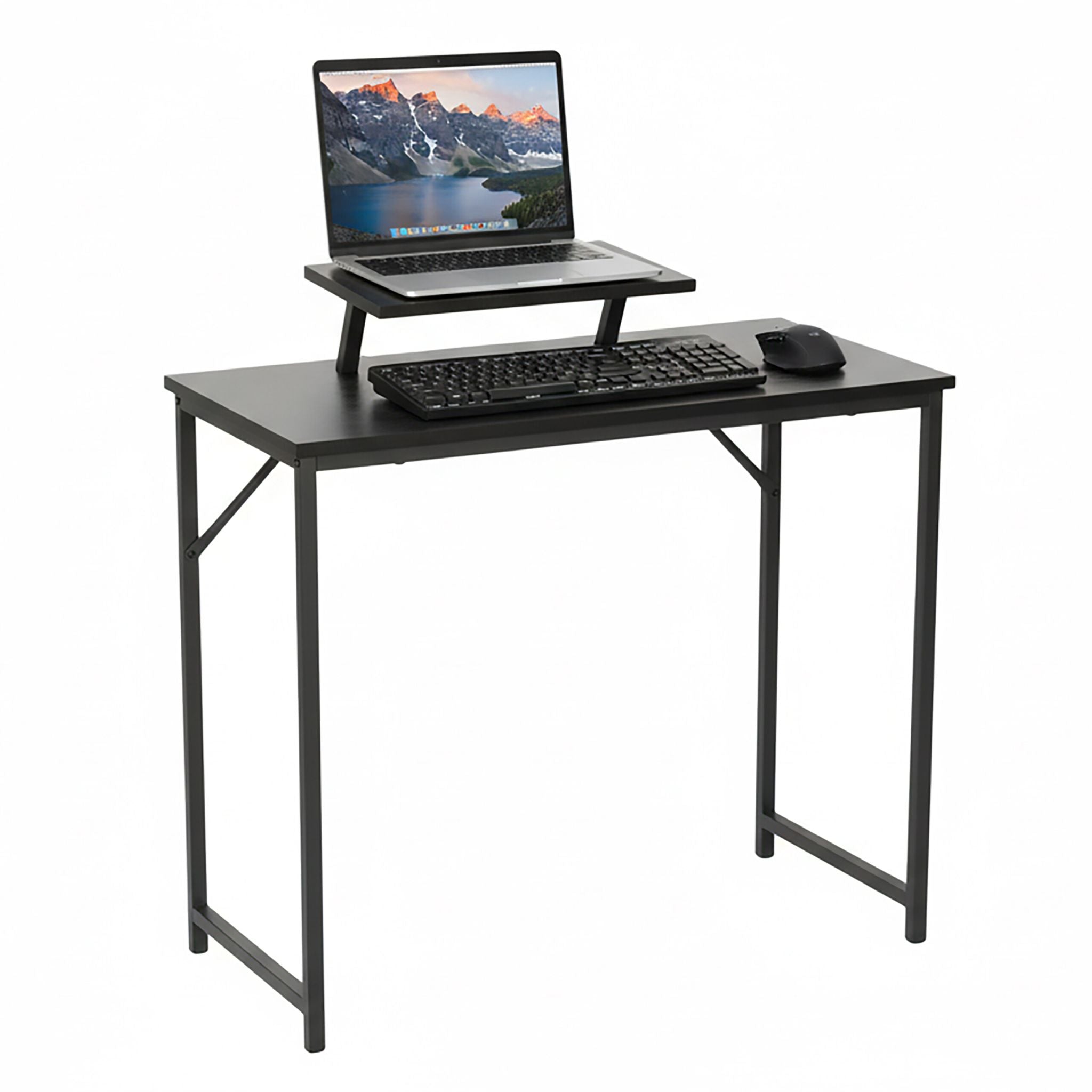 Schreibtisch mit Monitoraufsatz Schwarz von Relaxdays
