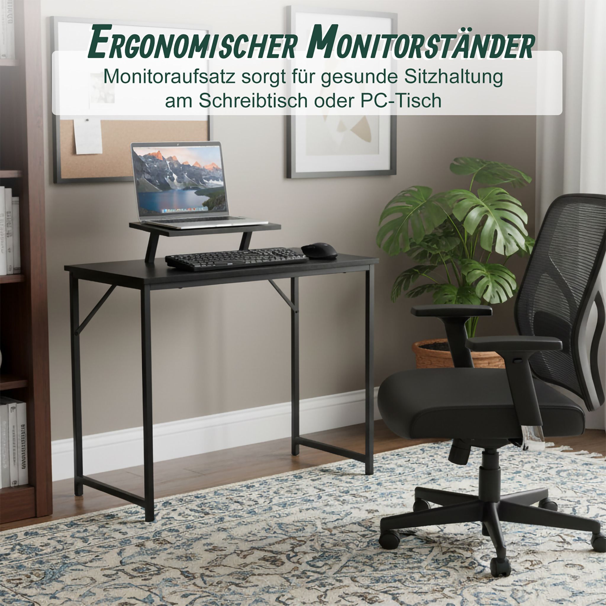 Schreibtisch mit Monitoraufsatz Schwarz von Relaxdays