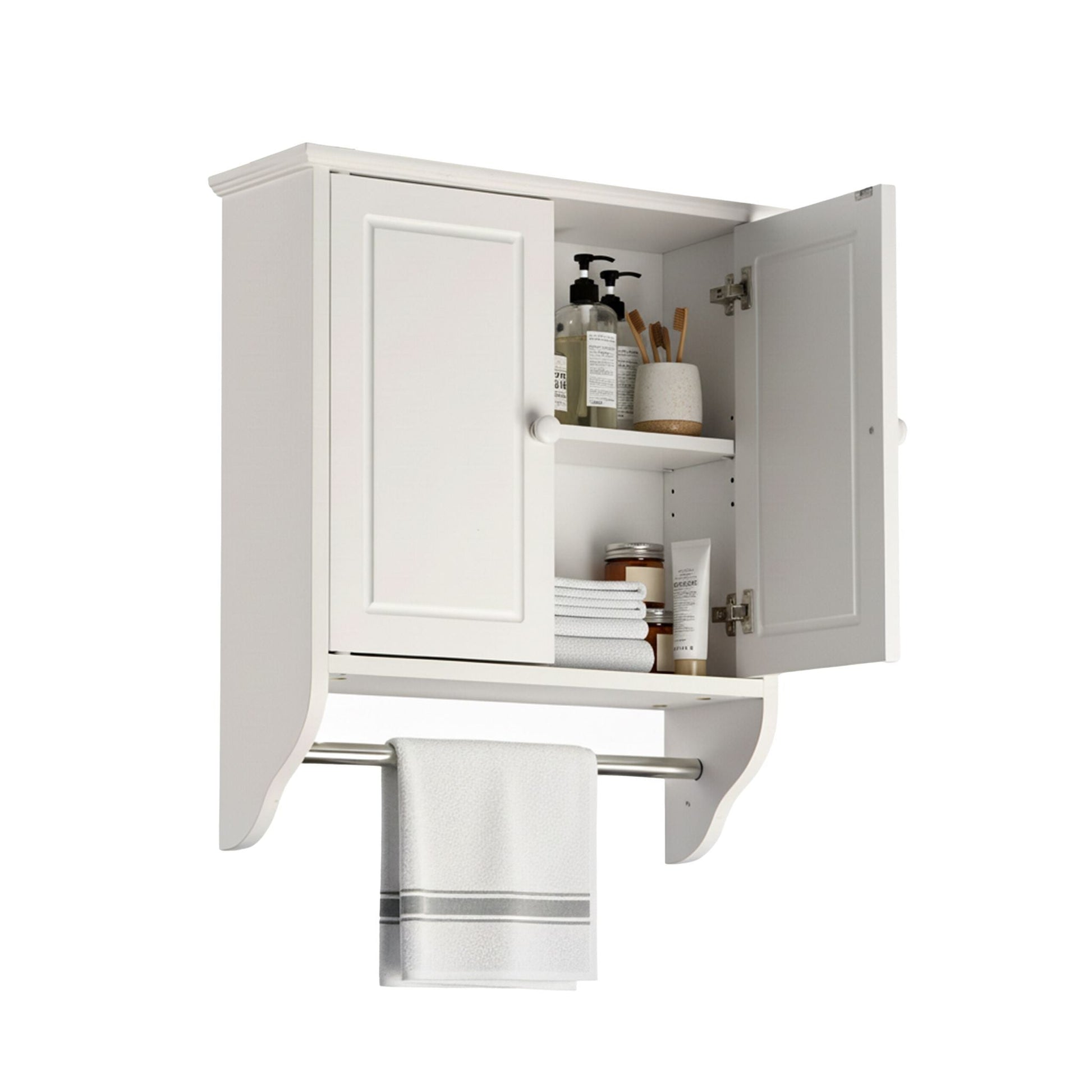Hängeschrank Bad mit Handtuchstange Weiss-Silber von Relaxdays