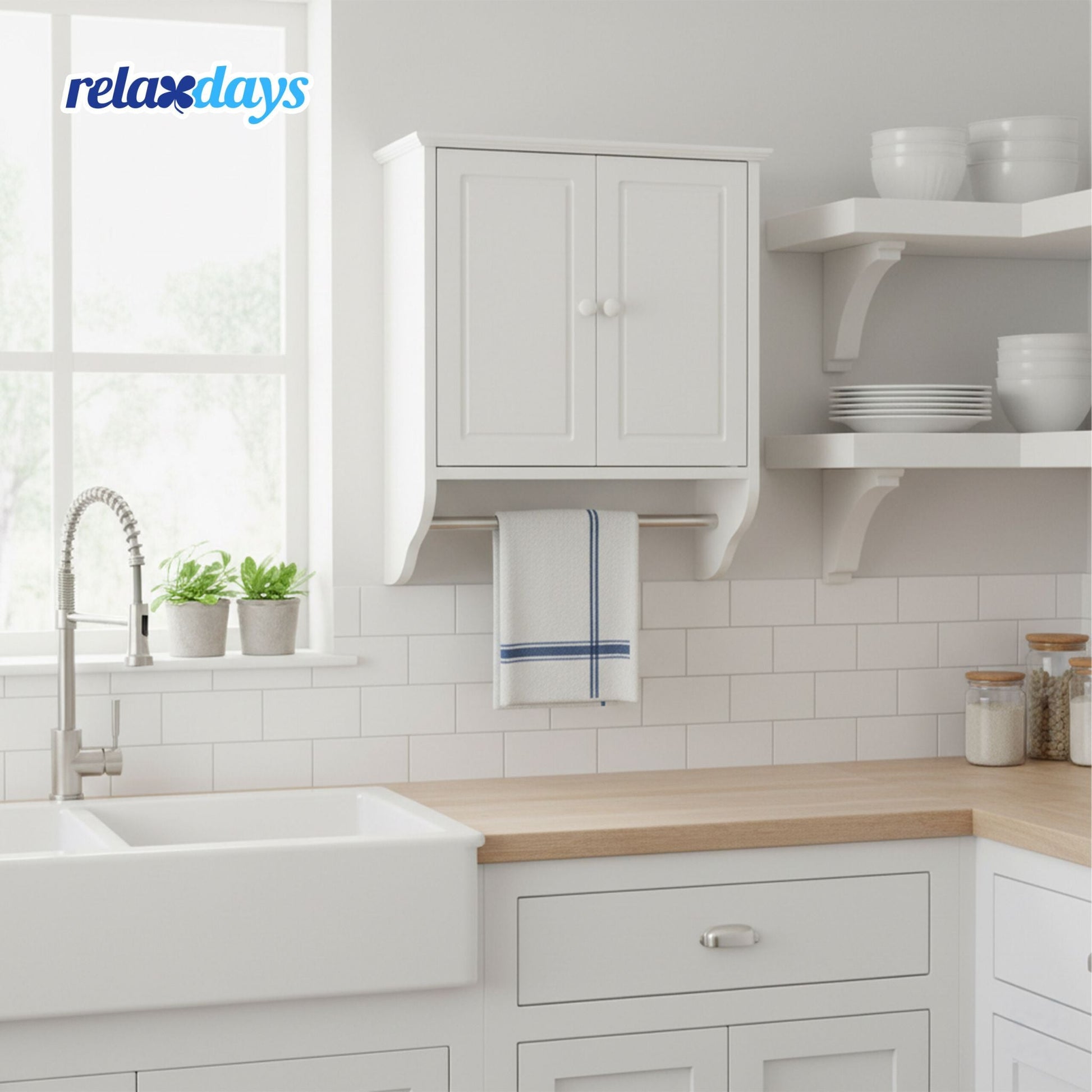 Hängeschrank Bad mit Handtuchstange Weiss-Silber von Relaxdays