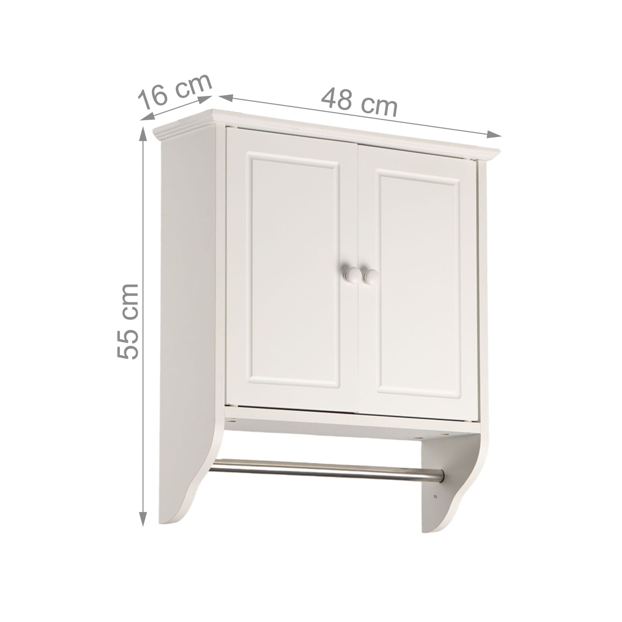 Hängeschrank Bad mit Handtuchstange Weiss-Silber von Relaxdays