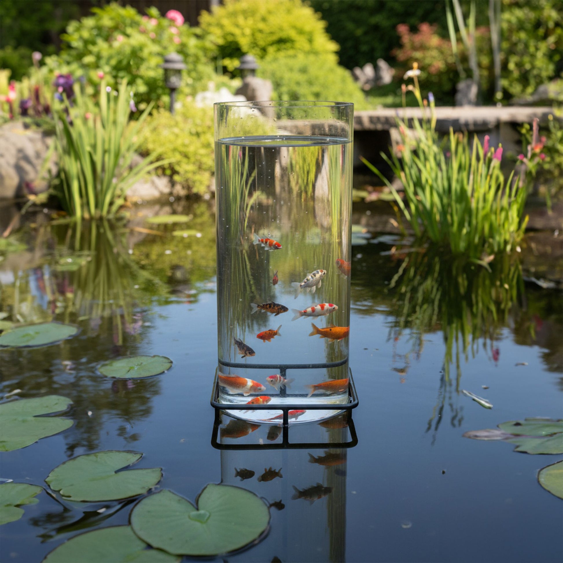 Fischsäule für Gartenteich Transparent-Grau von Relaxdays