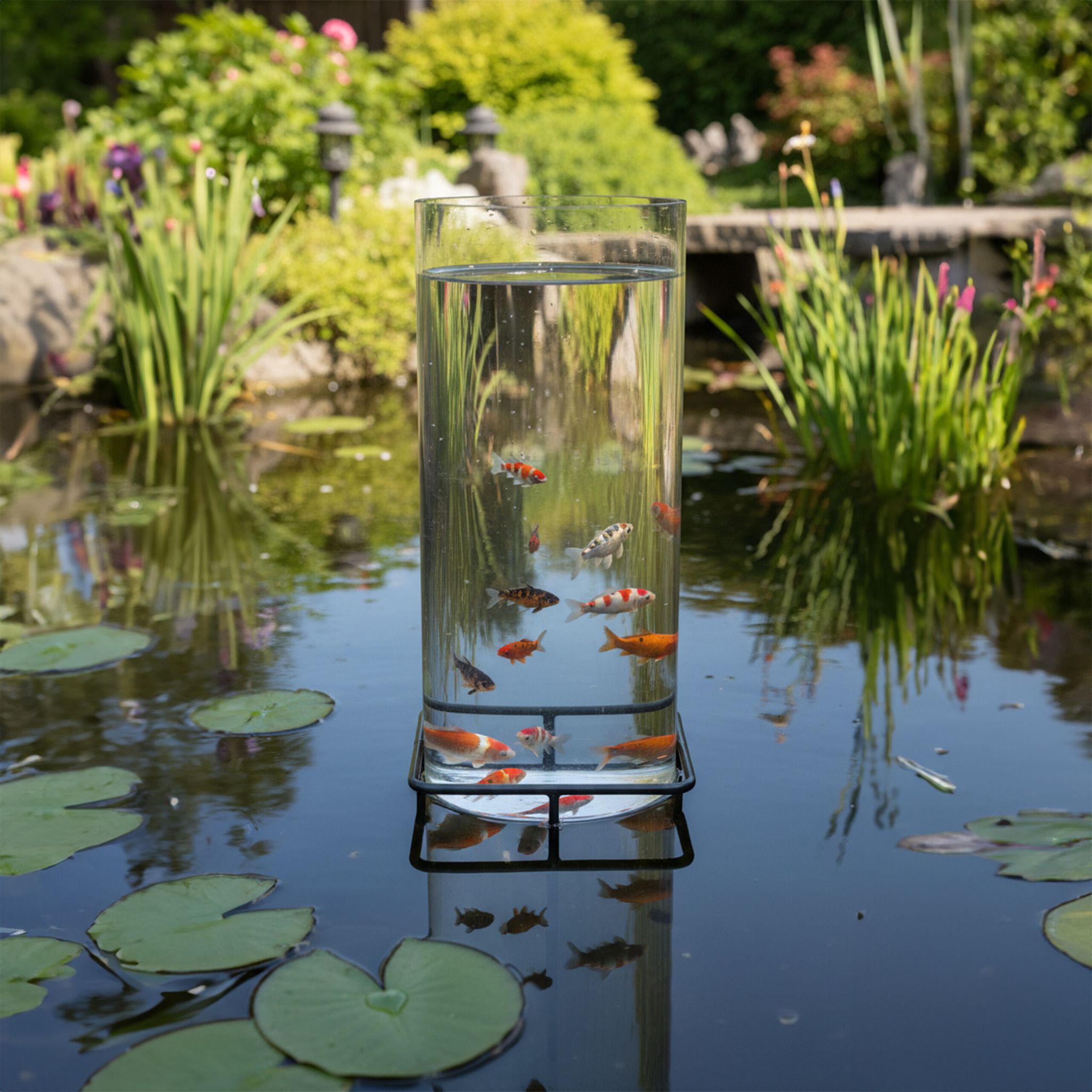 Fischsäule für Gartenteich Transparent-Grau von Relaxdays