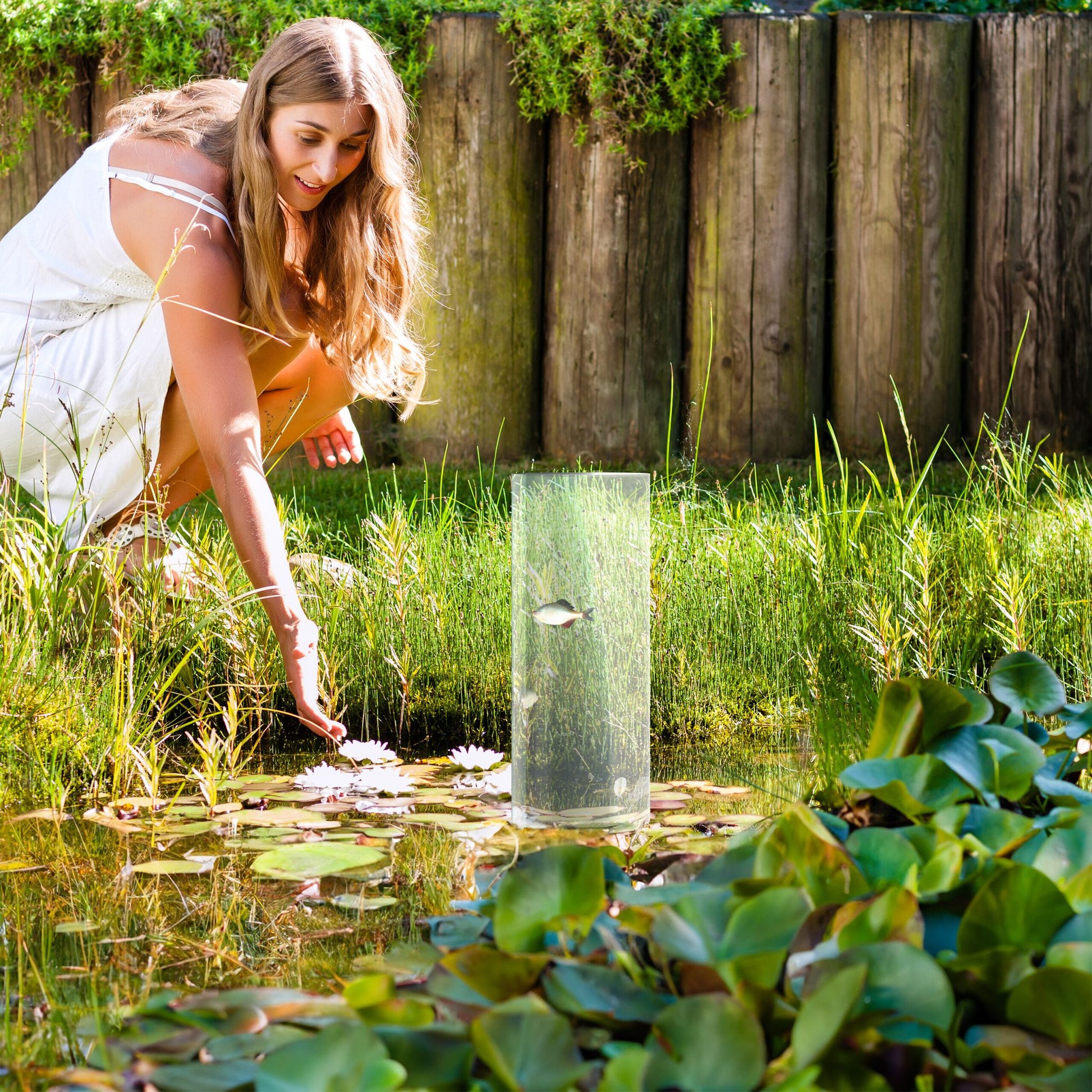 Fischsäule für Gartenteich Transparent-Grau von Relaxdays