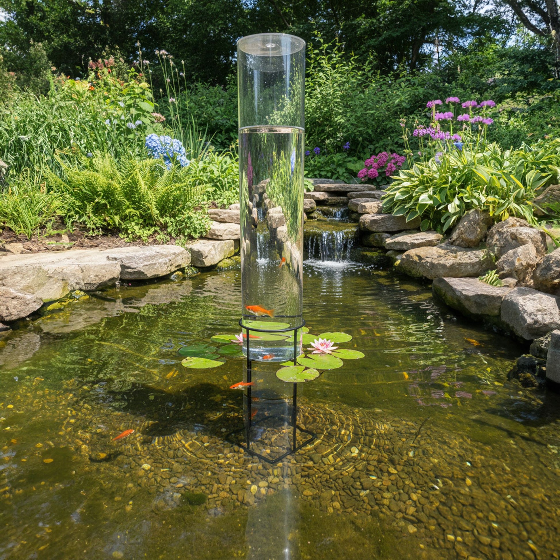 Fischsäule für Gartenteich Transparent-Grau von Relaxdays