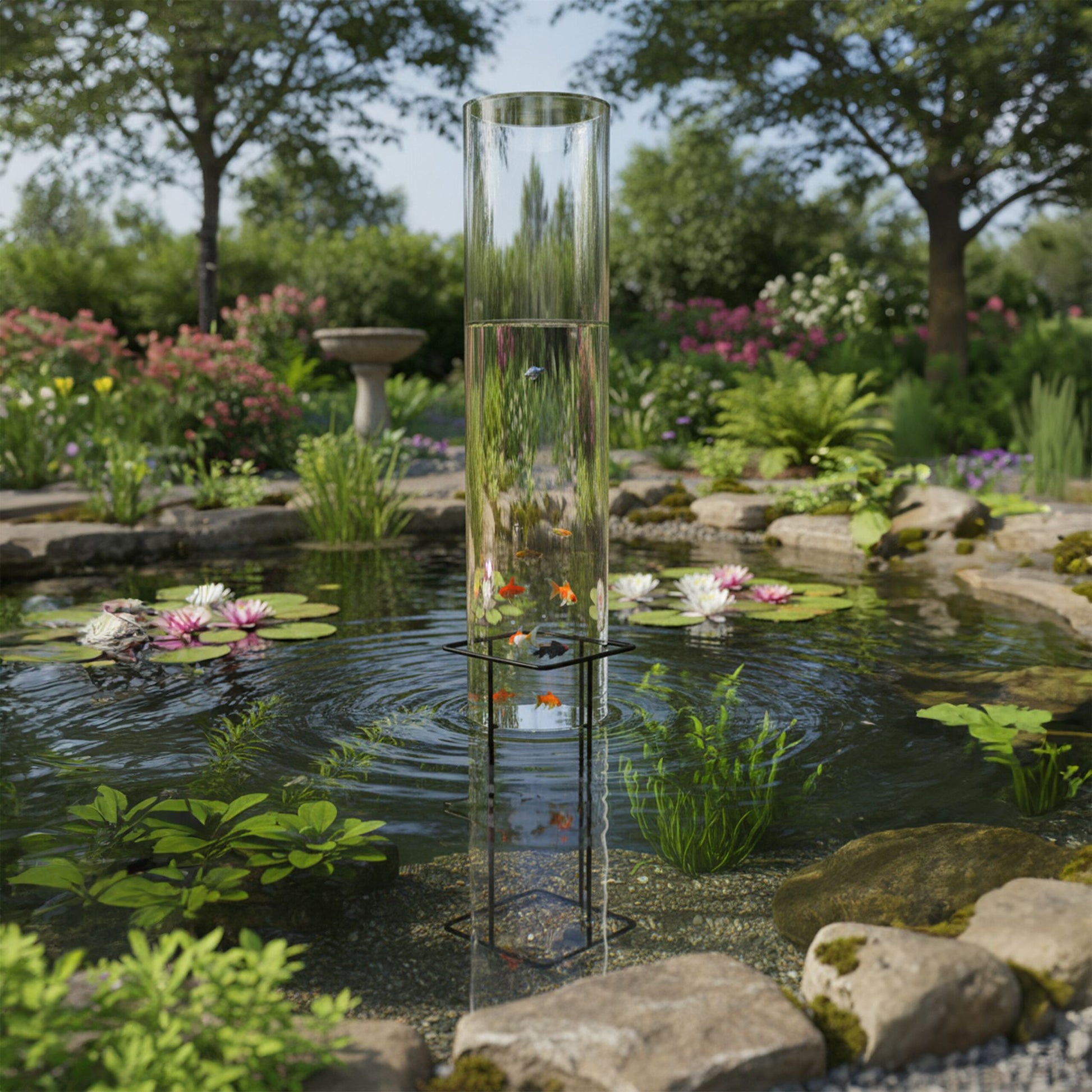Fischsäule für Gartenteich Transparent-Grau von Relaxdays