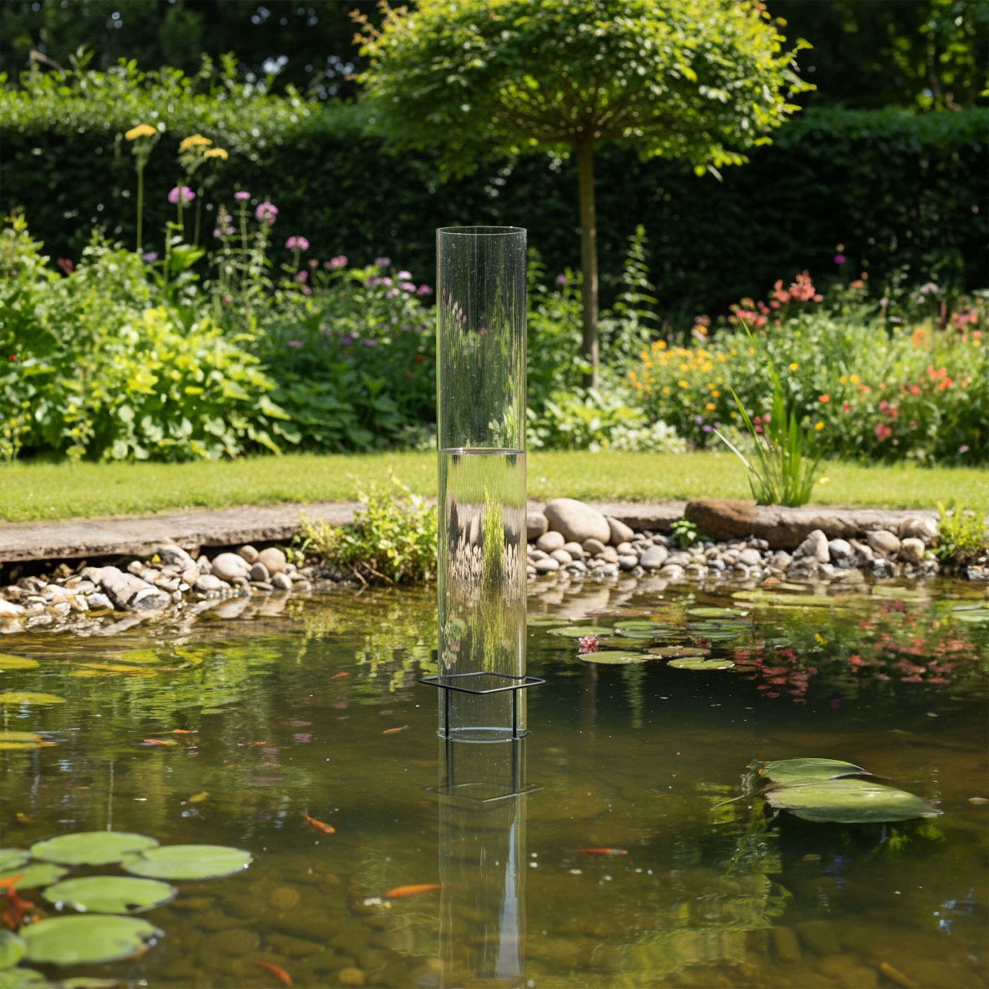 Fischsäule für Gartenteich Transparent-Grau von Relaxdays