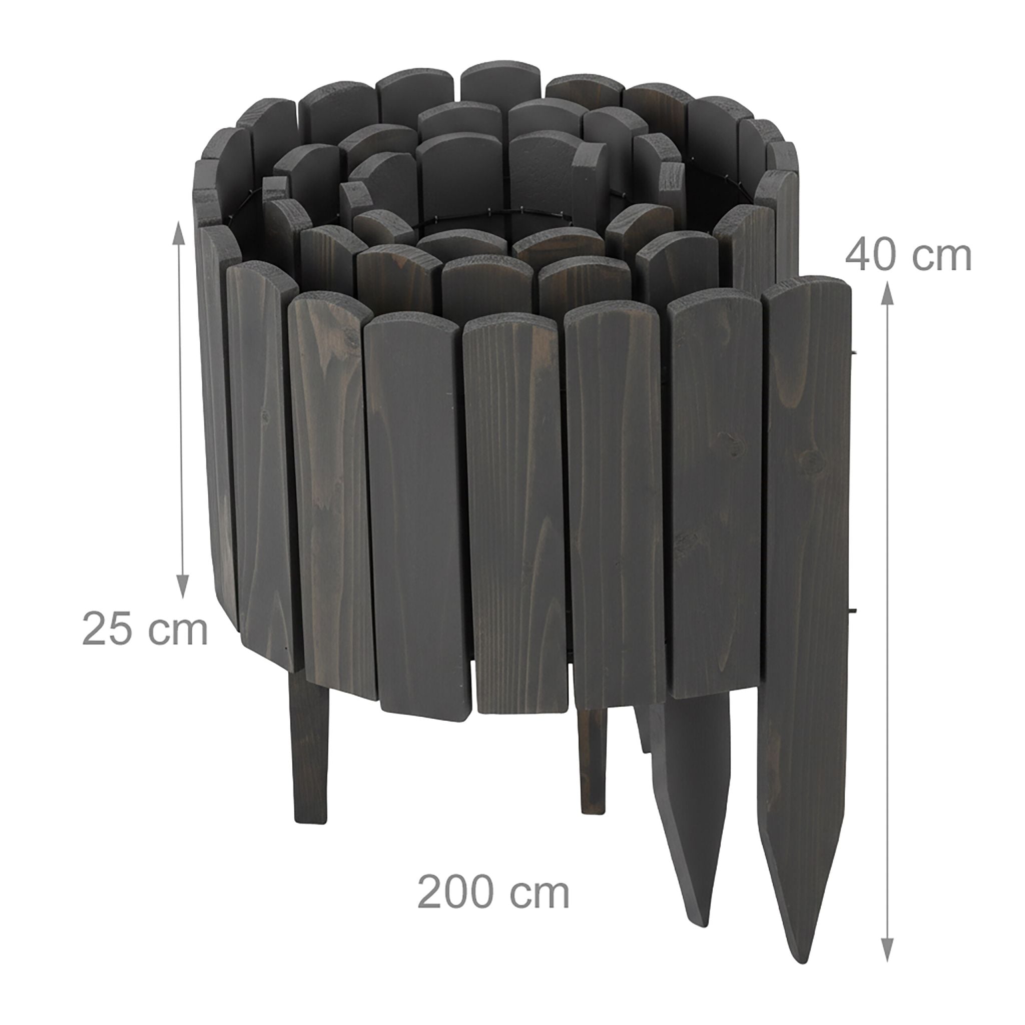 Beeteinfassung Holz flexibel Anthrazit von Relaxdays