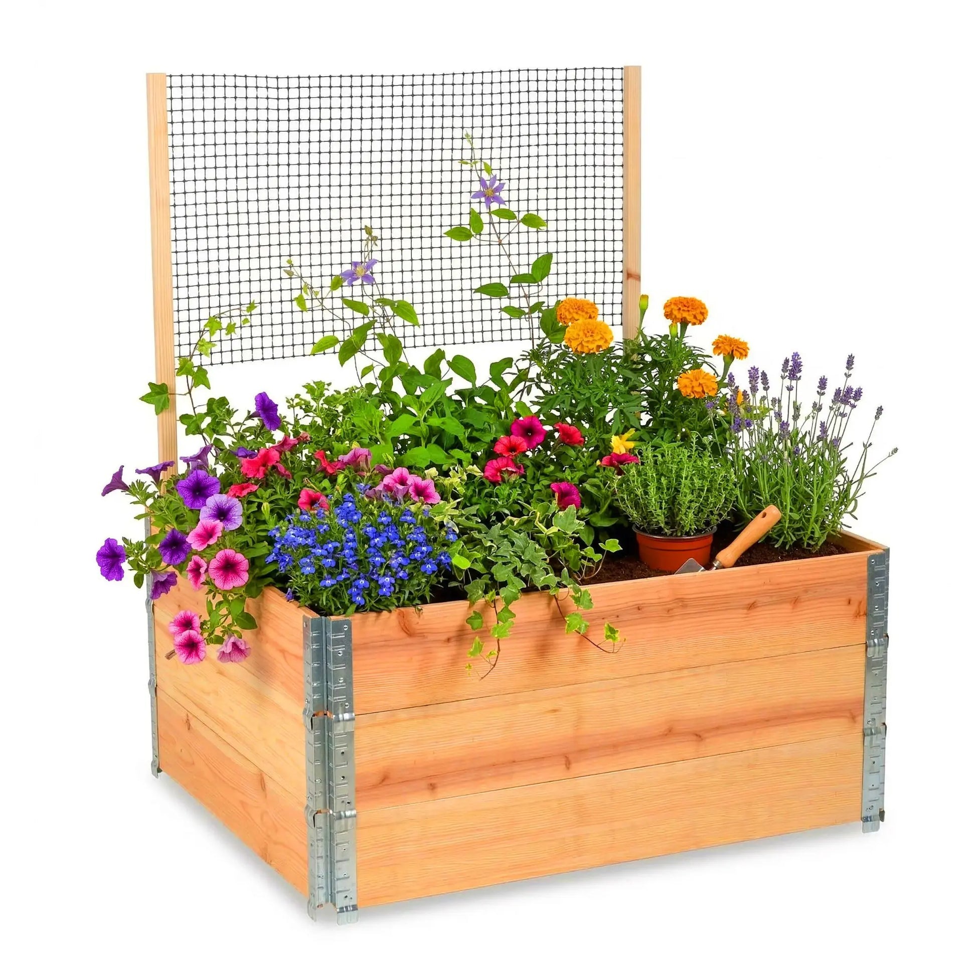Hochbeet mit Rankhilfe Holz Hellbraun-Schwarz-Silber von Relaxdays