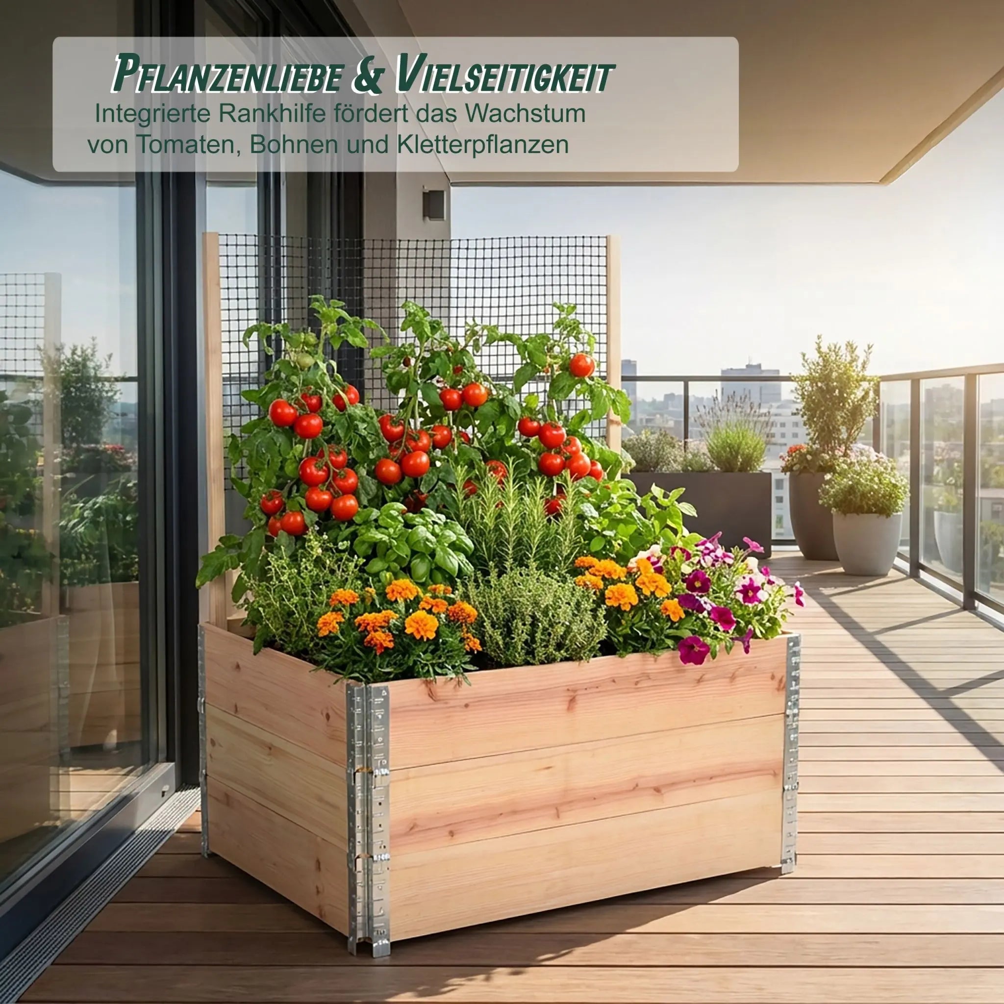 Hochbeet mit Rankhilfe Holz Hellbraun-Schwarz-Silber von Relaxdays