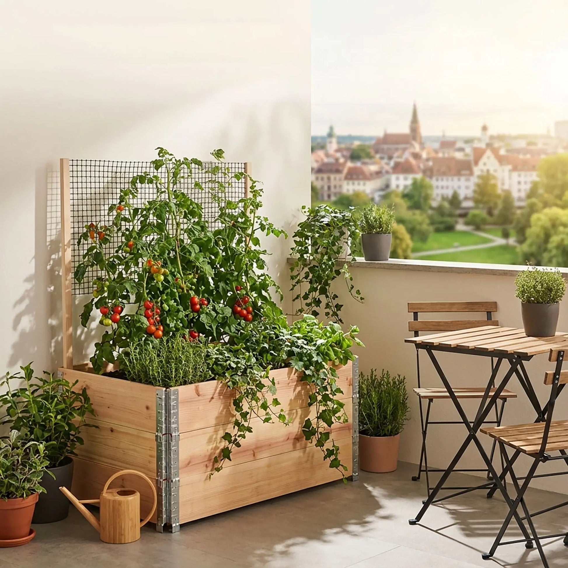 Hochbeet mit Rankhilfe Holz Hellbraun-Schwarz-Silber von Relaxdays