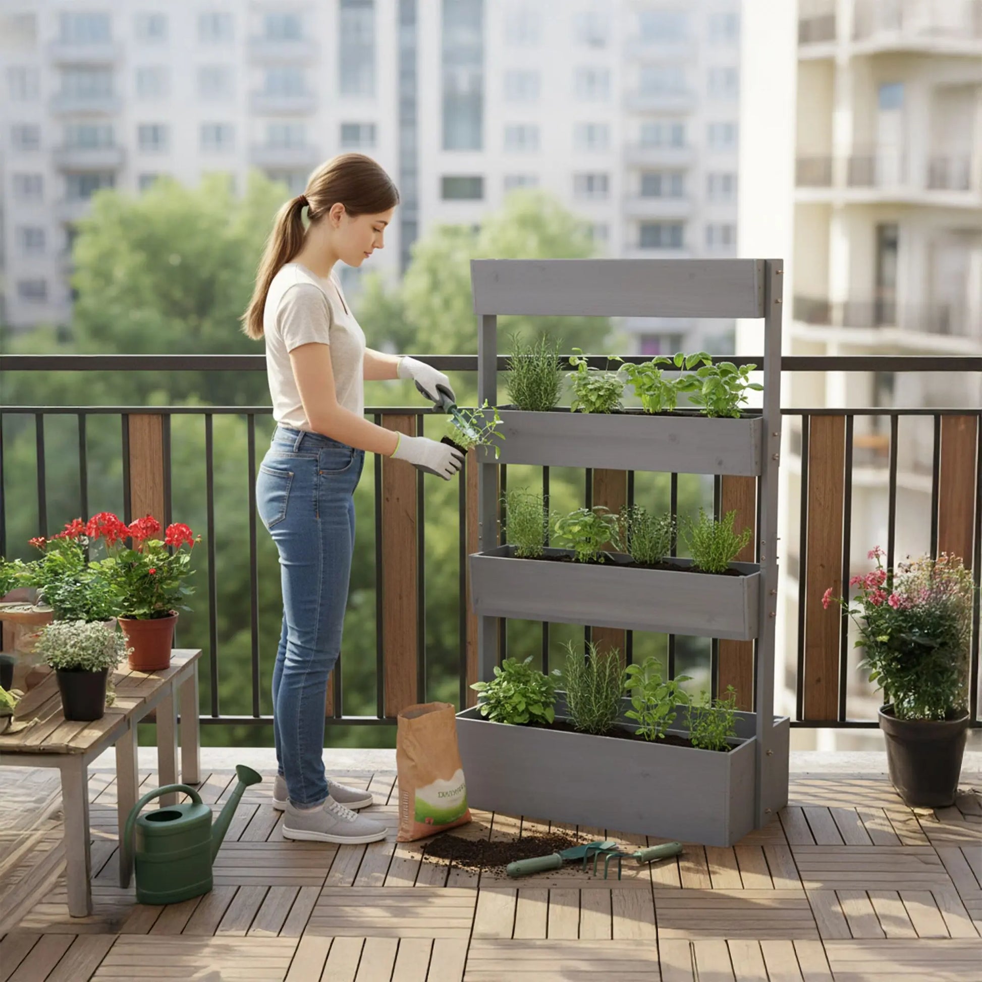 Vertikalbeet mit mehreren Kästen Anthrazit von Relaxdays
