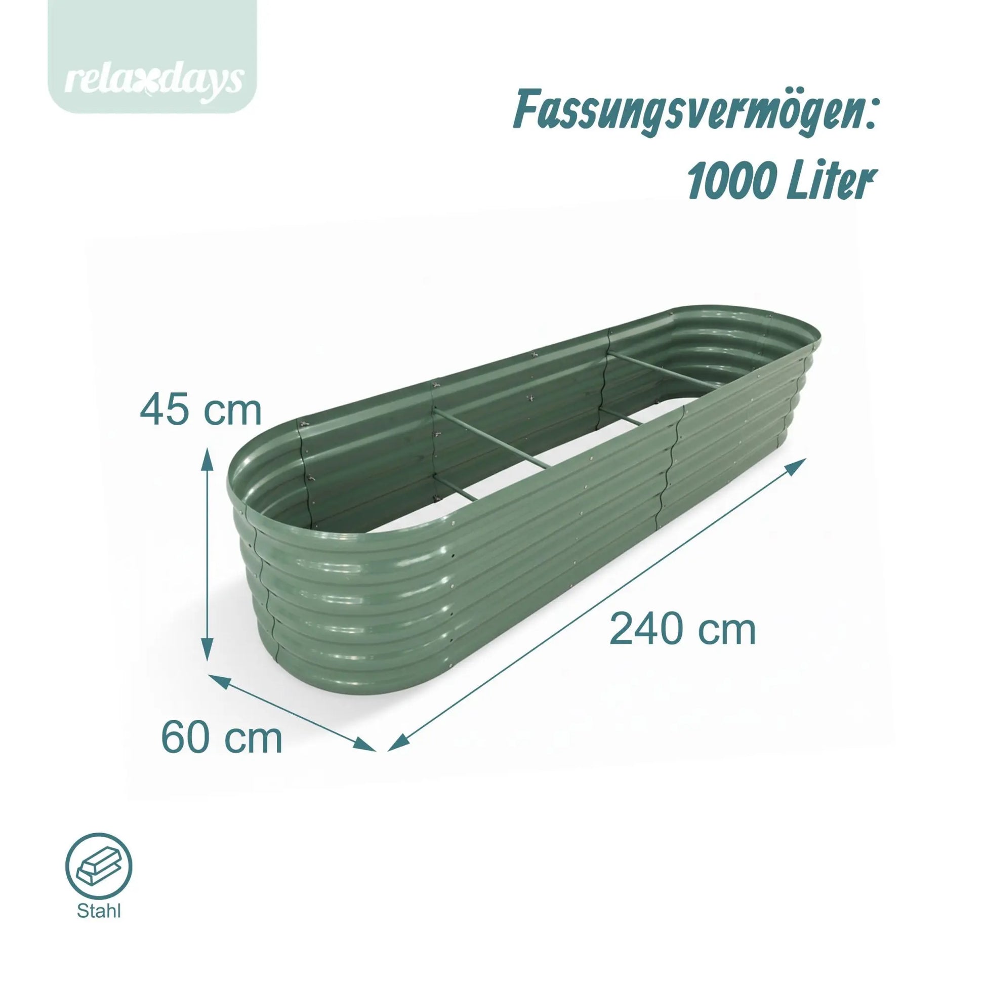 Hochbeet Metall halbrund XXL Türkis von Relaxdays