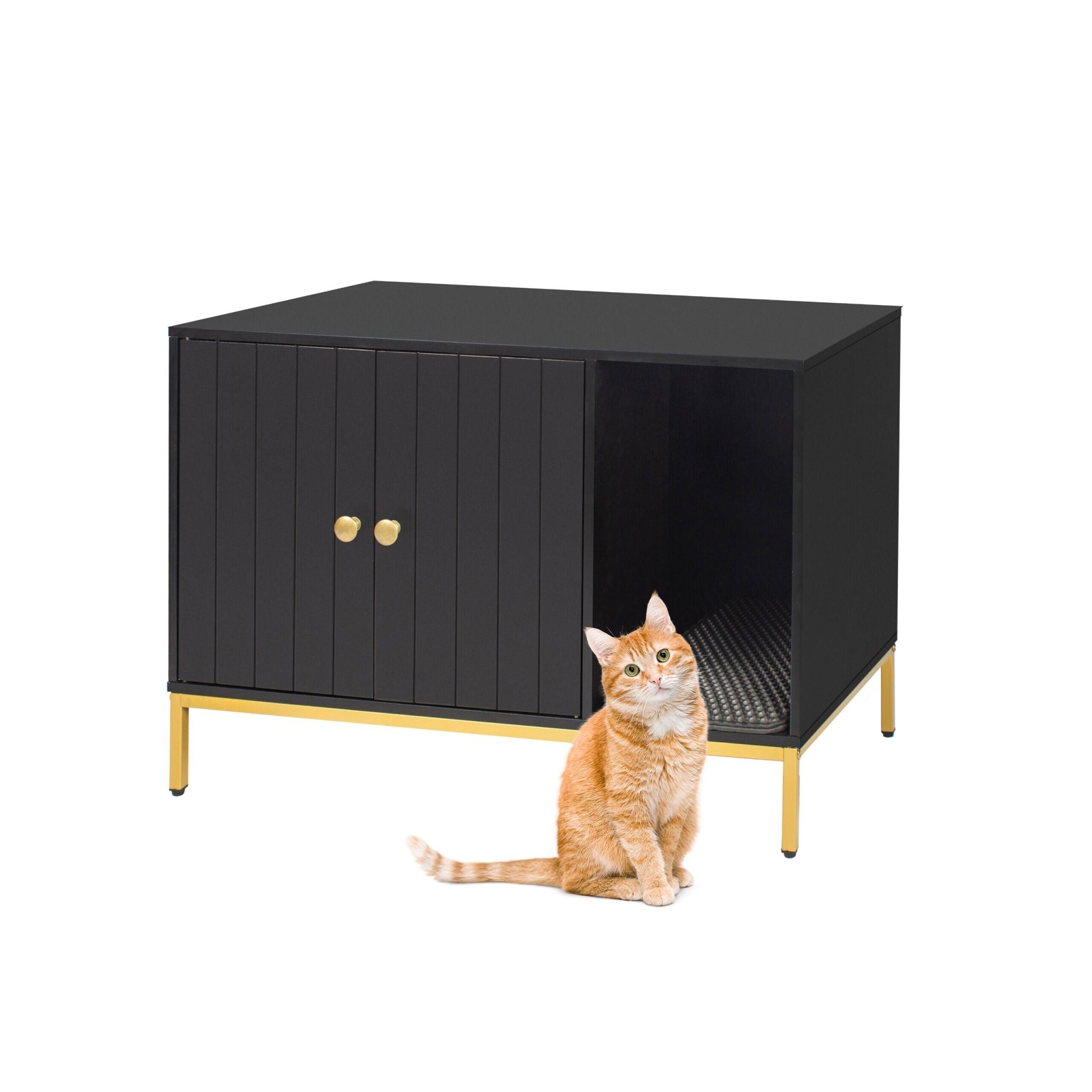 Katzenschrank für Katzenklo Gold-Schwarz von Relaxdays
