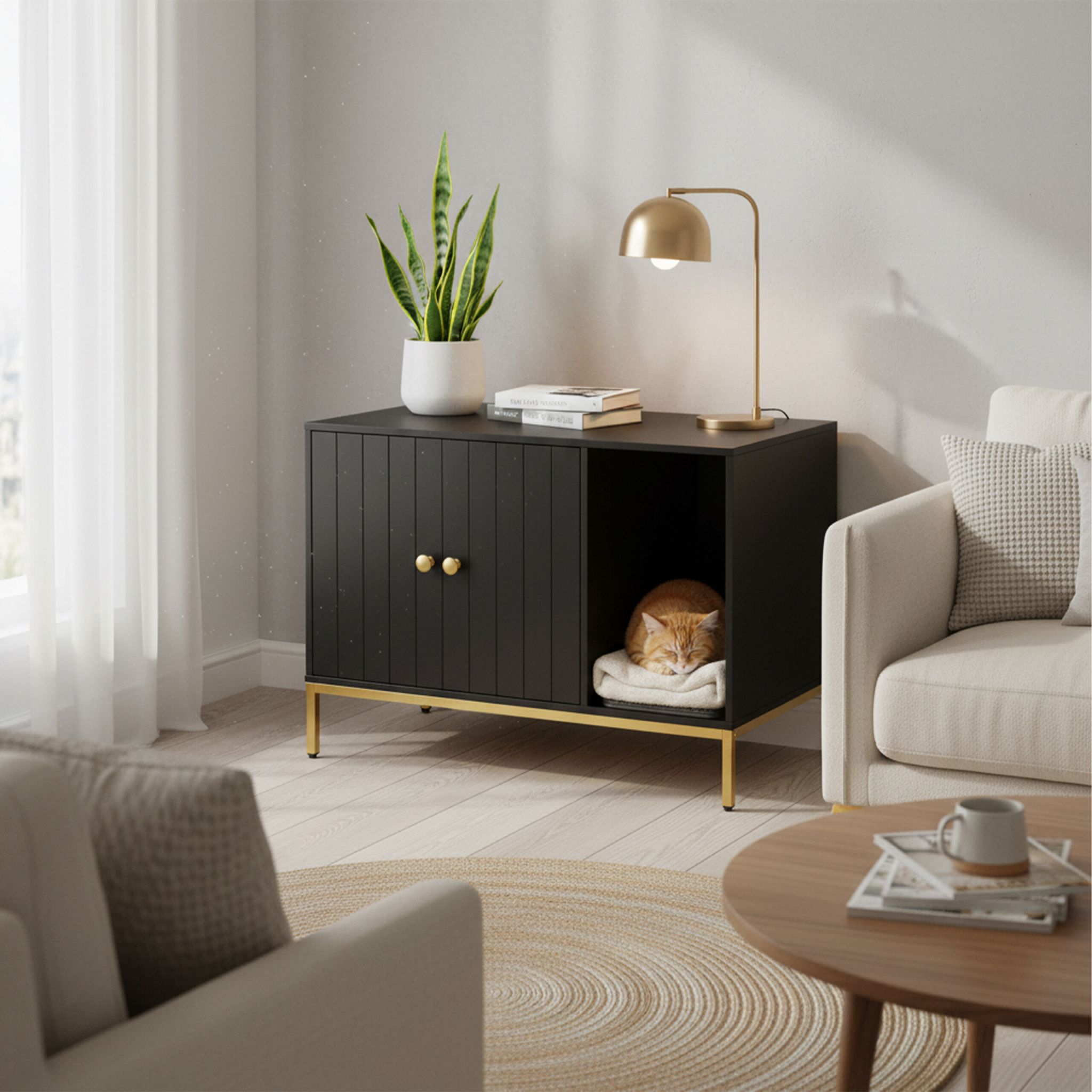 Katzenschrank für Katzenklo Gold-Schwarz von Relaxdays