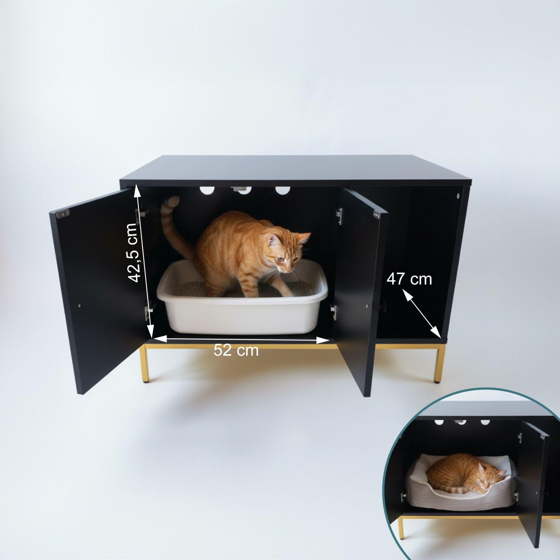 Katzenschrank für Katzenklo Gold-Schwarz von Relaxdays