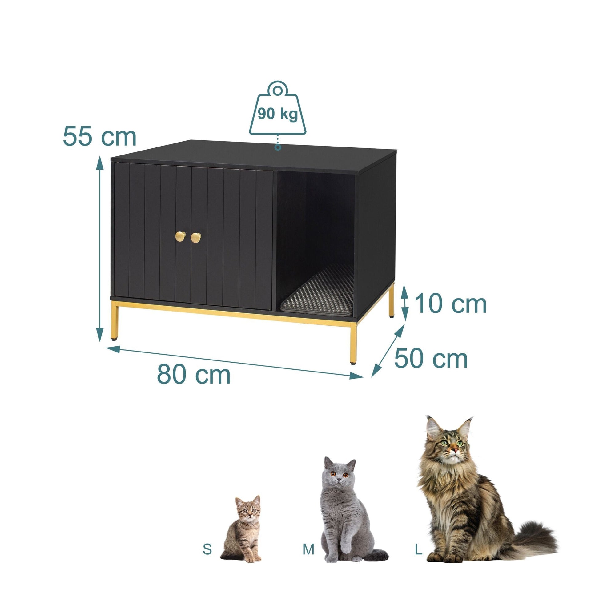 Katzenschrank für Katzenklo Gold-Schwarz von Relaxdays