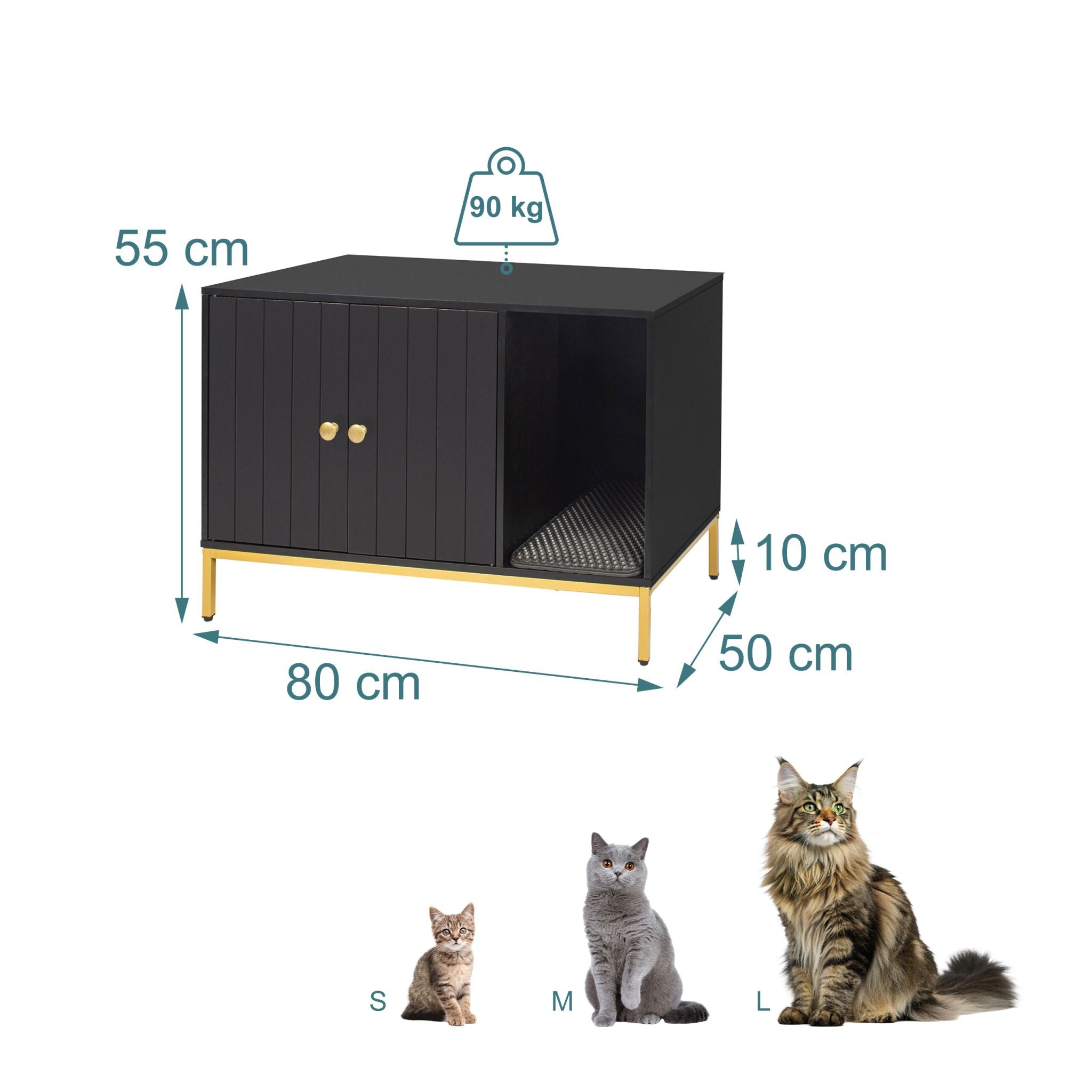 Katzenschrank für Katzenklo Gold-Schwarz von Relaxdays