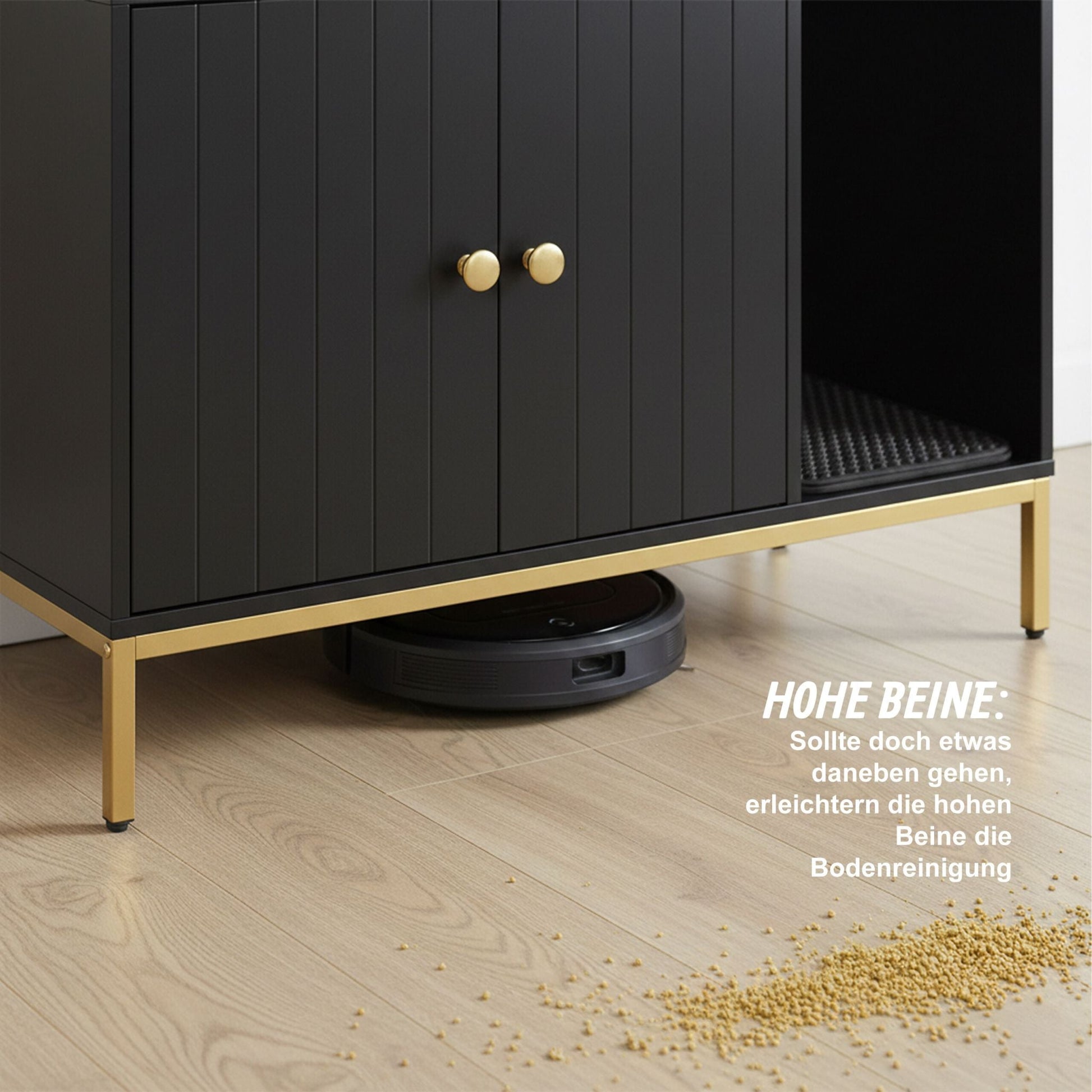 Katzenschrank für Katzenklo Gold-Schwarz von Relaxdays