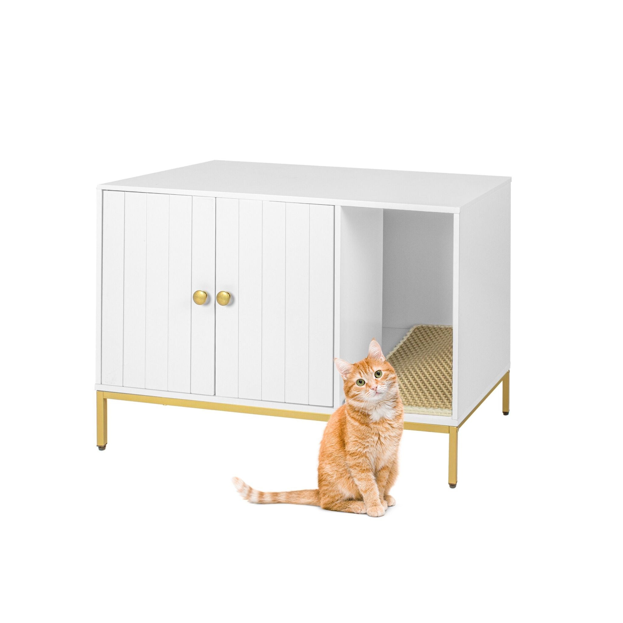 Katzenschrank für Katzenklo Weiss-Gold von Relaxdays