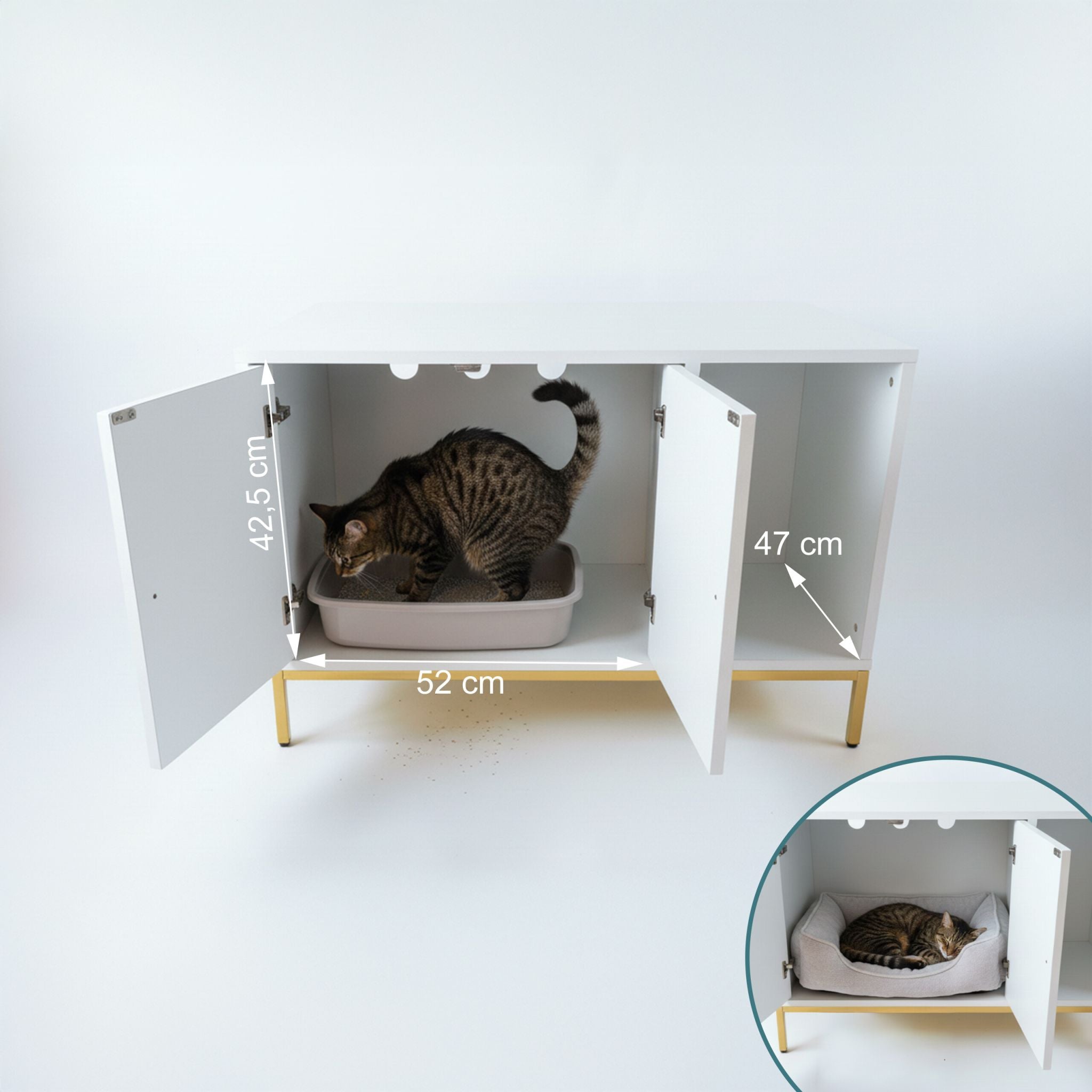 Katzenschrank für Katzenklo Weiss-Gold von Relaxdays