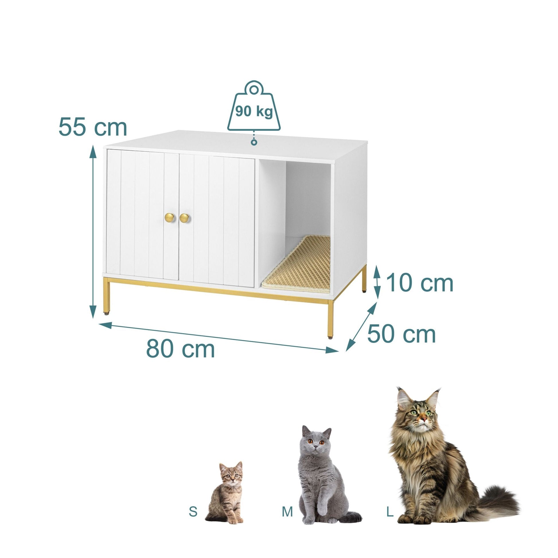 Katzenschrank für Katzenklo Weiss-Gold von Relaxdays