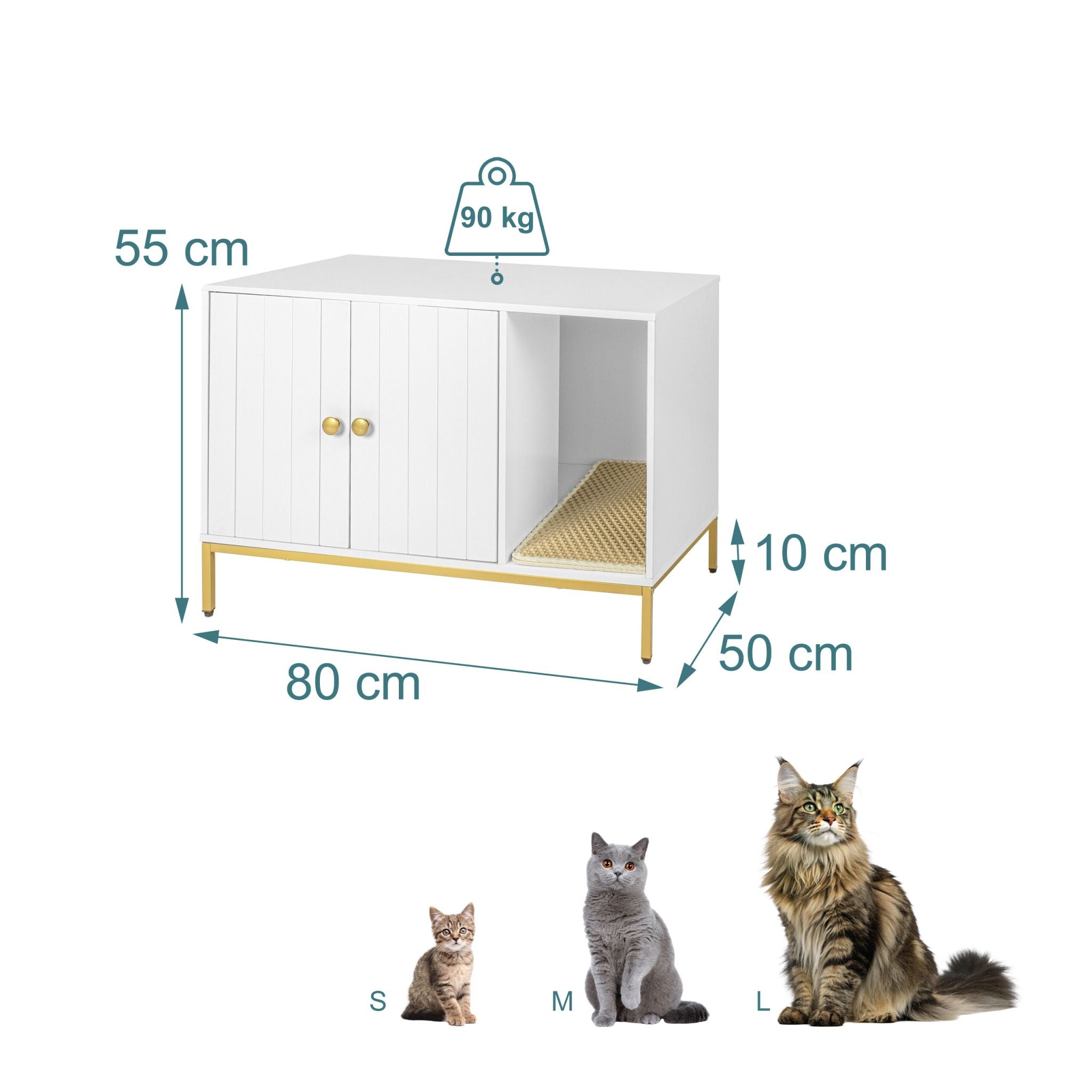 Katzenschrank für Katzenklo Weiss-Gold von Relaxdays