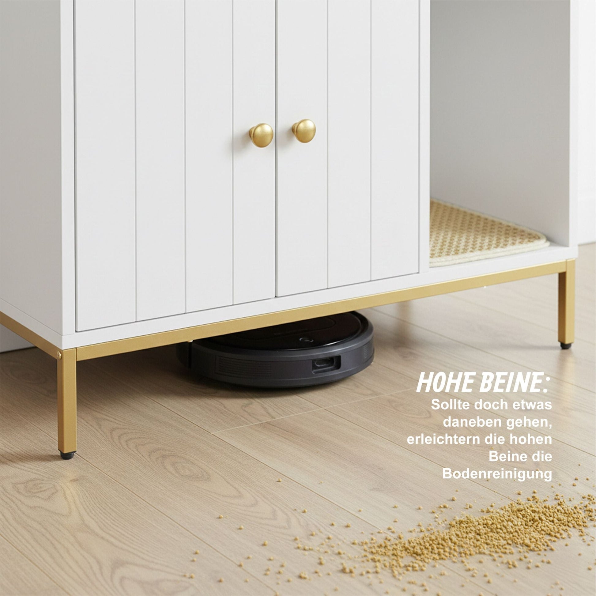 Katzenschrank für Katzenklo Weiss-Gold von Relaxdays