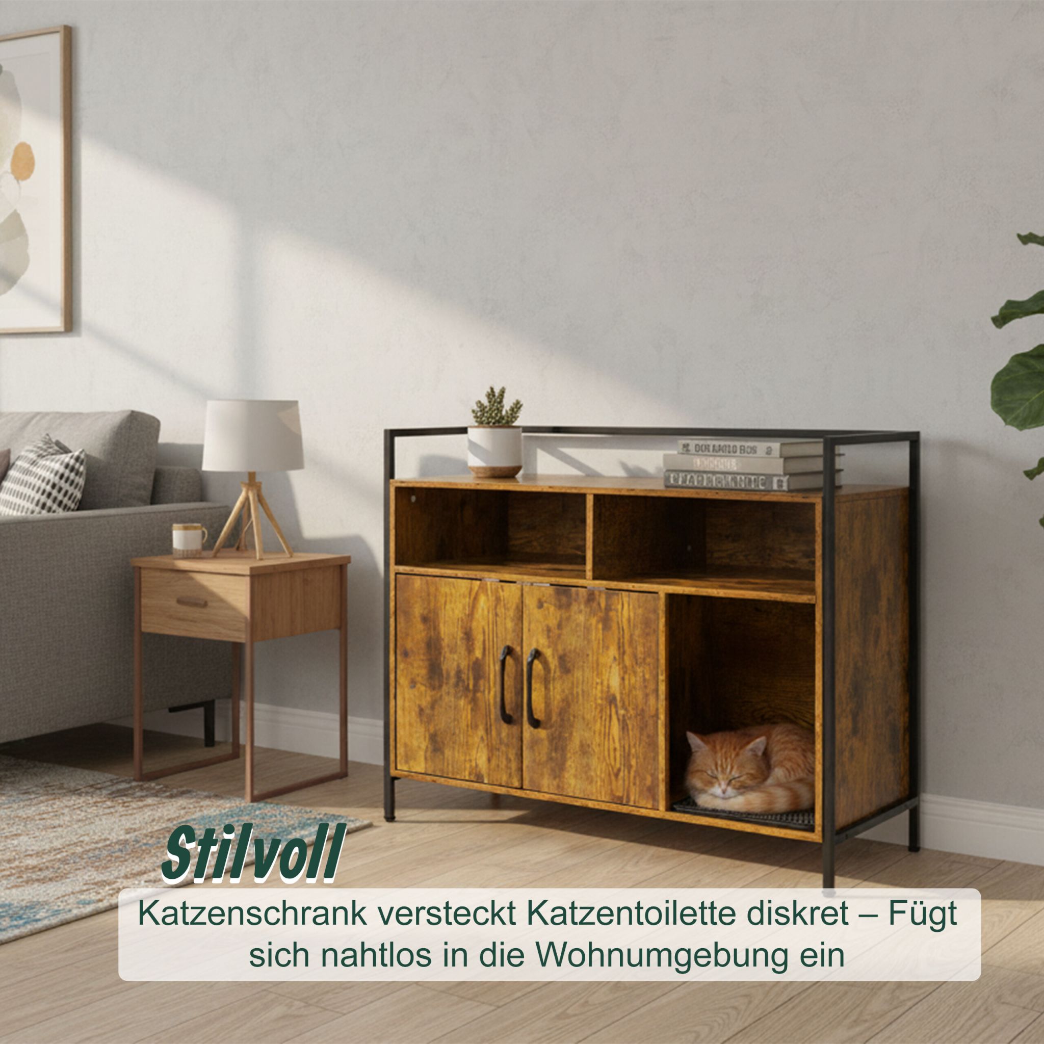 Katzenschrank für Katzenklo Dunkelbraun-Schwarz von Relaxdays