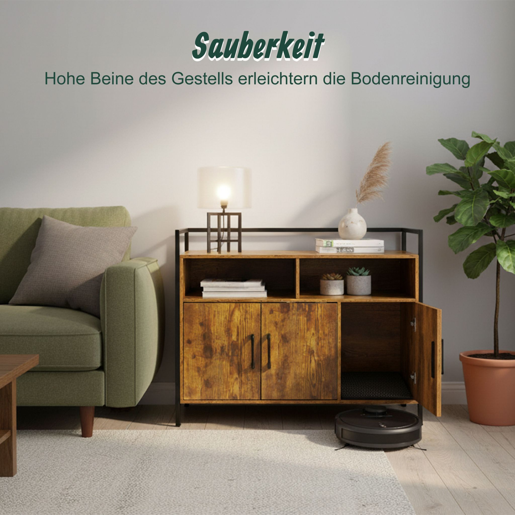 Katzenschrank für Katzenklo Dunkelbraun-Schwarz von Relaxdays