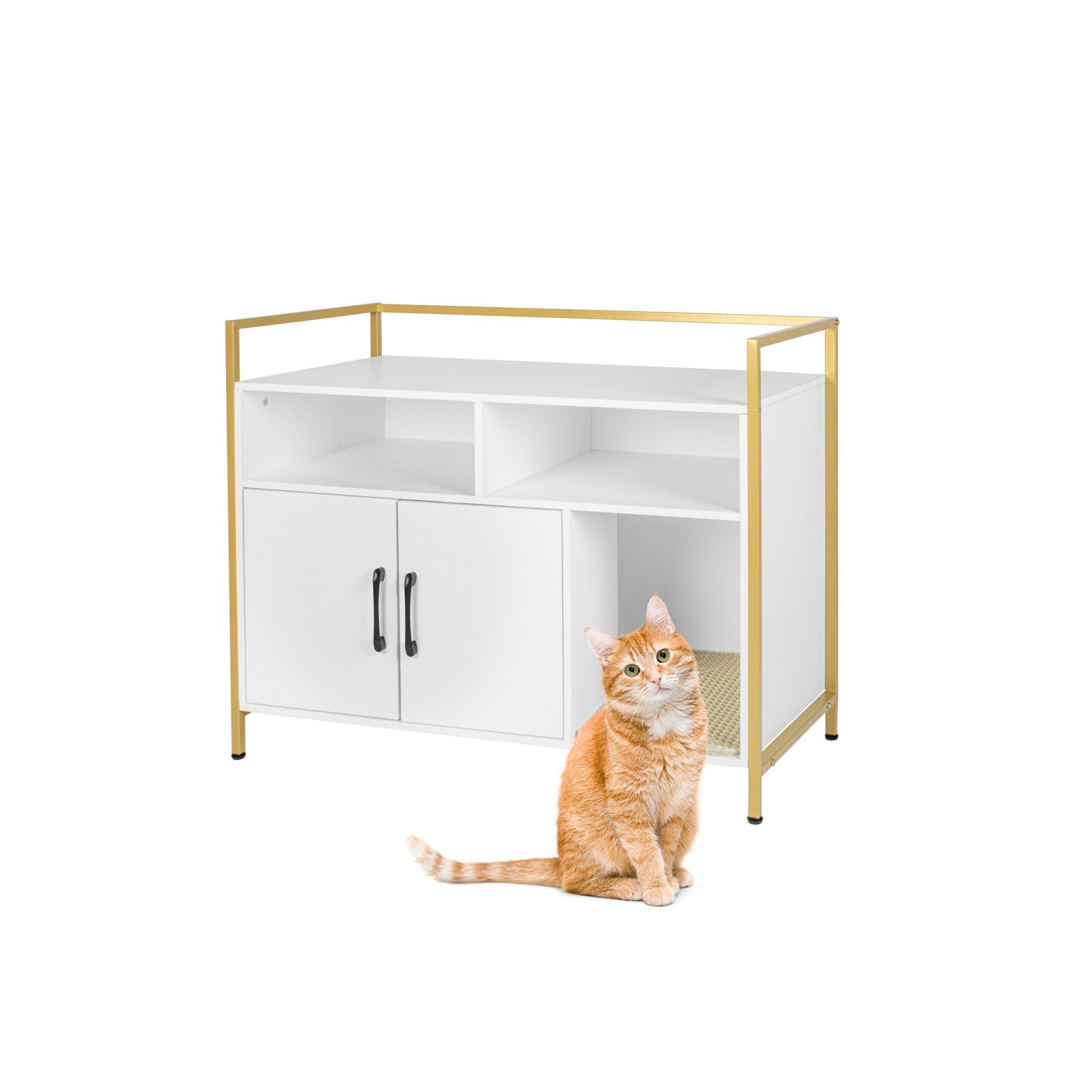 Katzenschrank für Katzenklo Weiss-Gold-Schwarz von Relaxdays