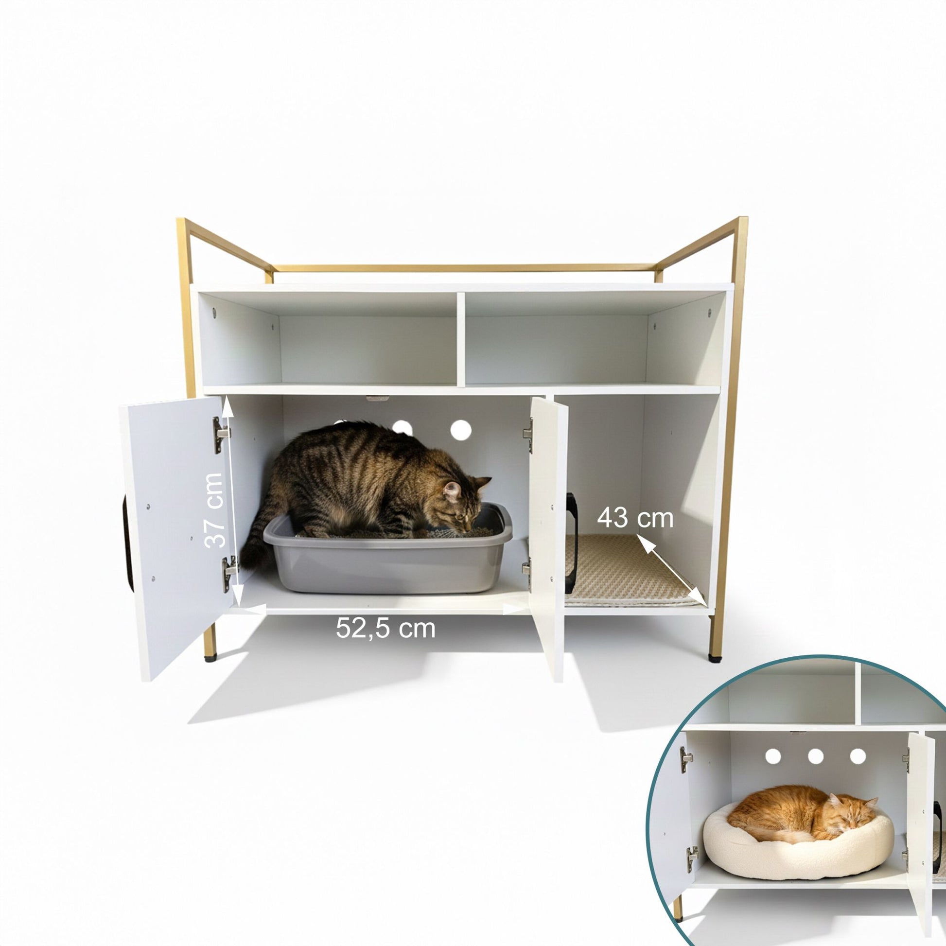 Katzenschrank für Katzenklo Weiss-Gold-Schwarz von Relaxdays