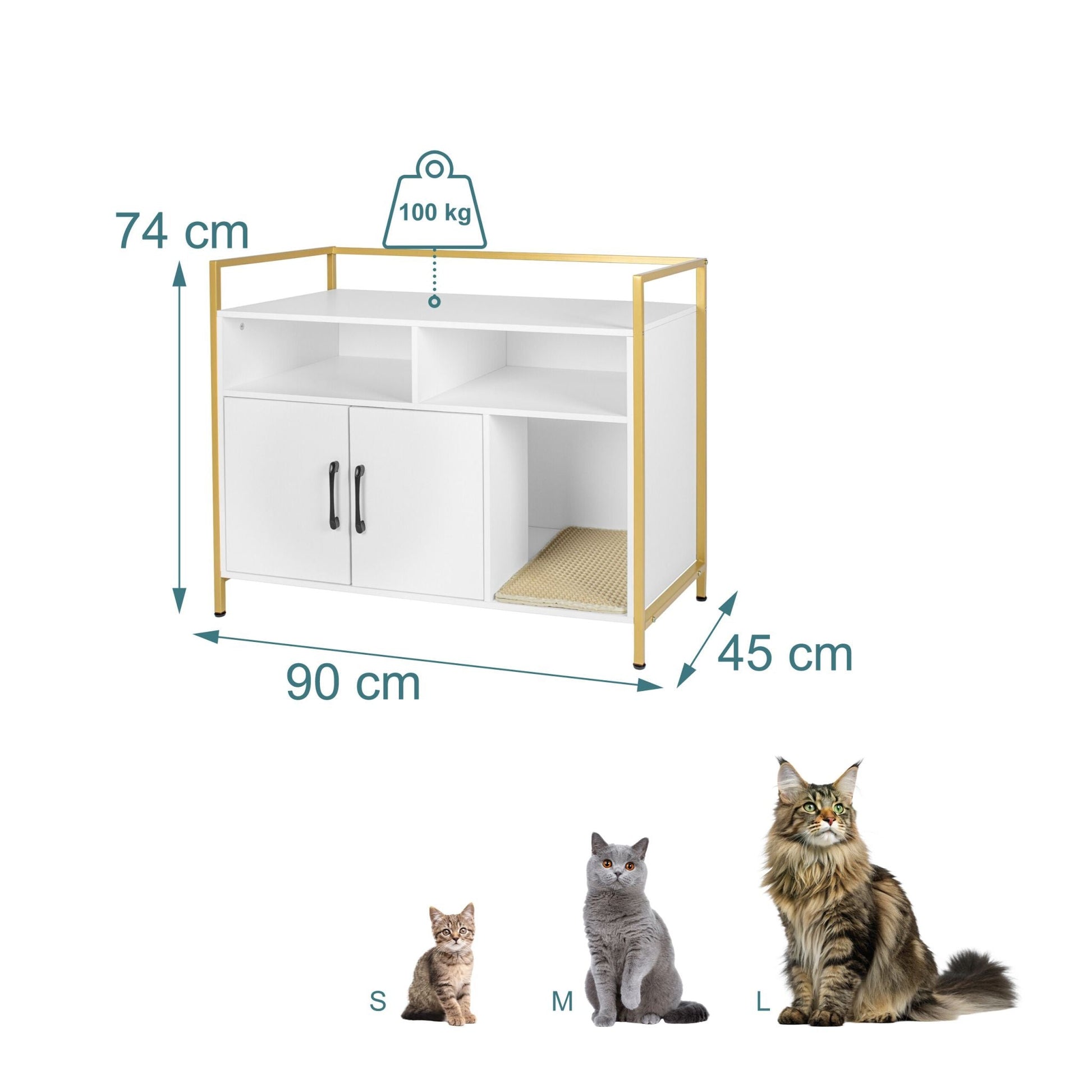 Katzenschrank für Katzenklo Weiss-Gold-Schwarz von Relaxdays