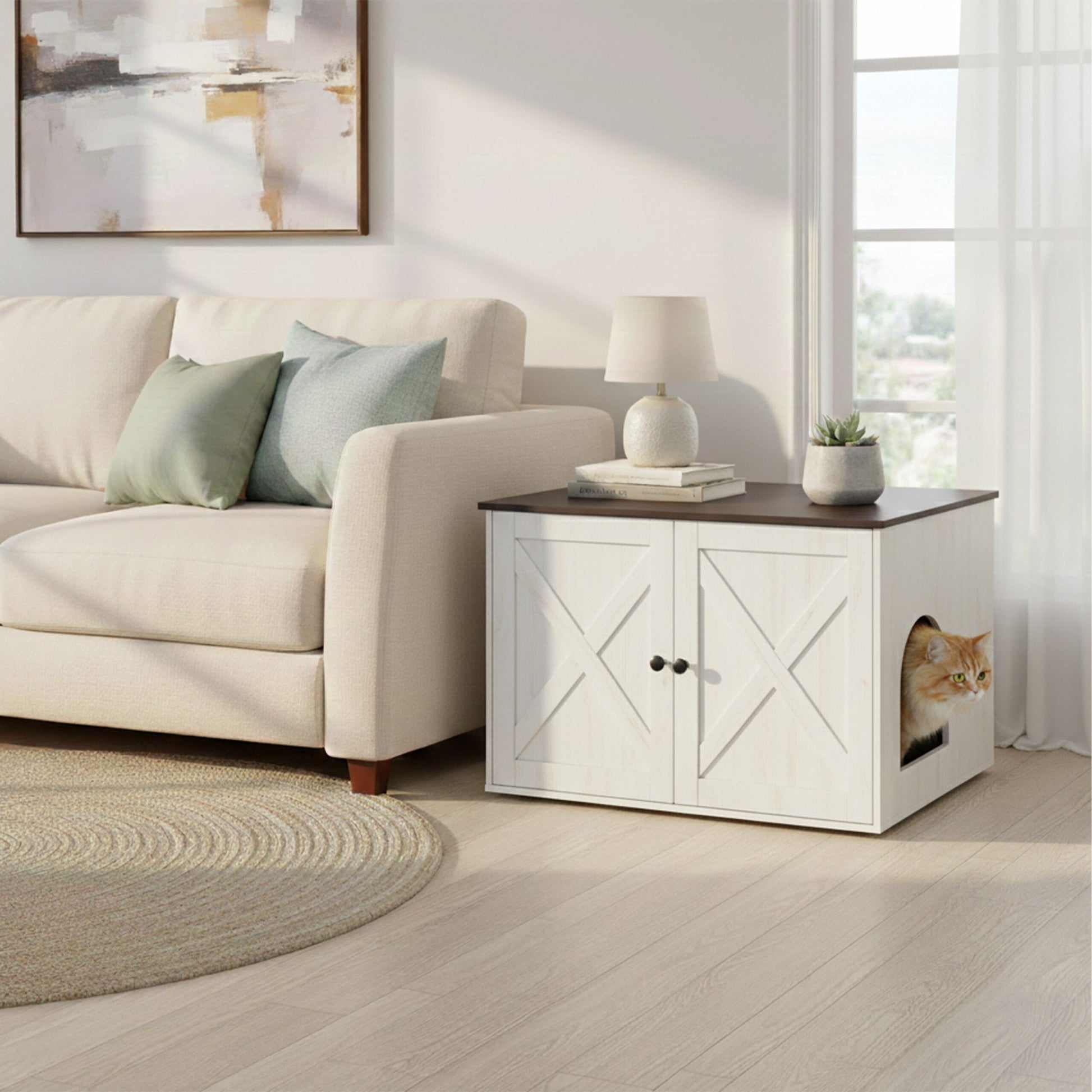 Katzenschrank für Katzenklo Braun-Creme von Relaxdays