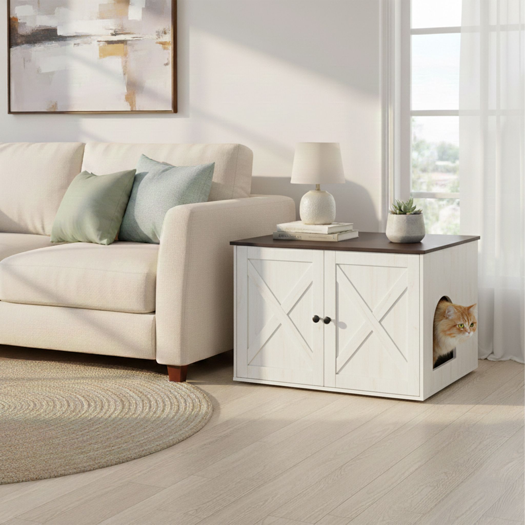 Katzenschrank für Katzenklo Braun-Creme von Relaxdays