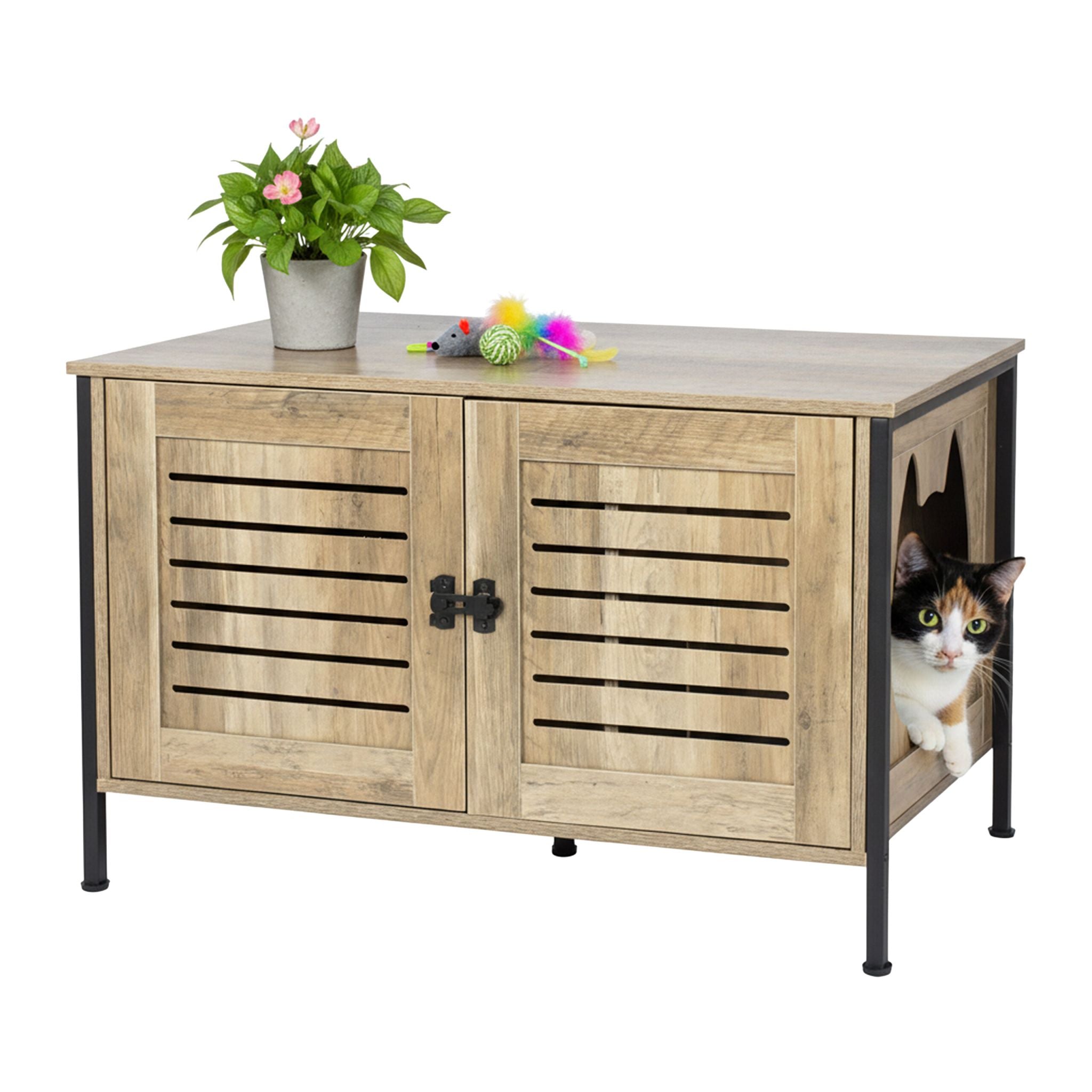 Katzenschrank für Katzenklo Braun-Schwarz von Relaxdays
