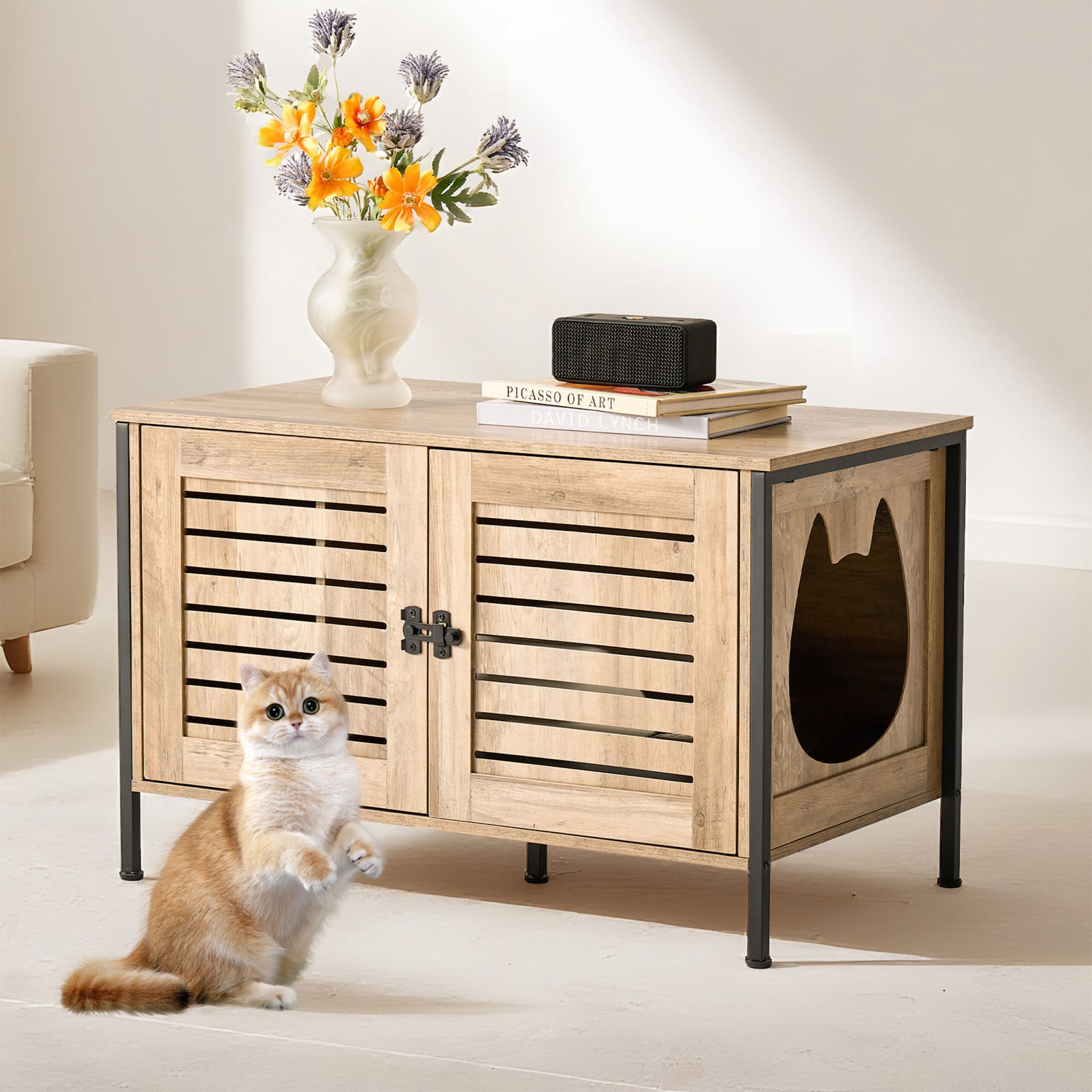Katzenschrank für Katzenklo Braun-Schwarz von Relaxdays