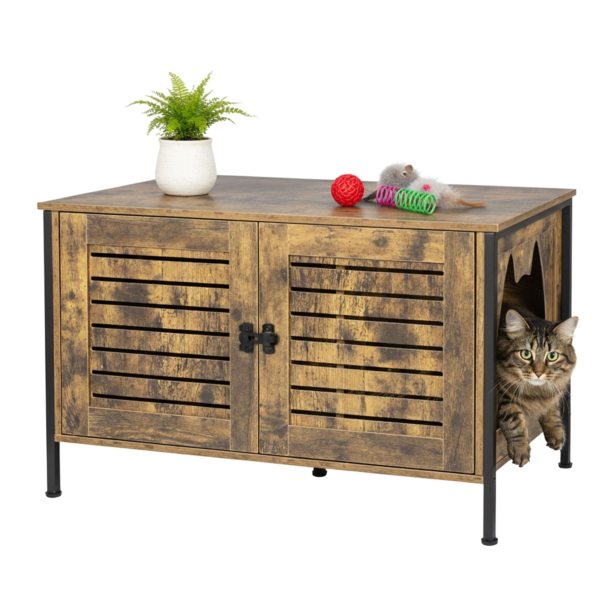Katzenschrank für Katzenklo Dunkelbraun-Schwarz von Relaxdays