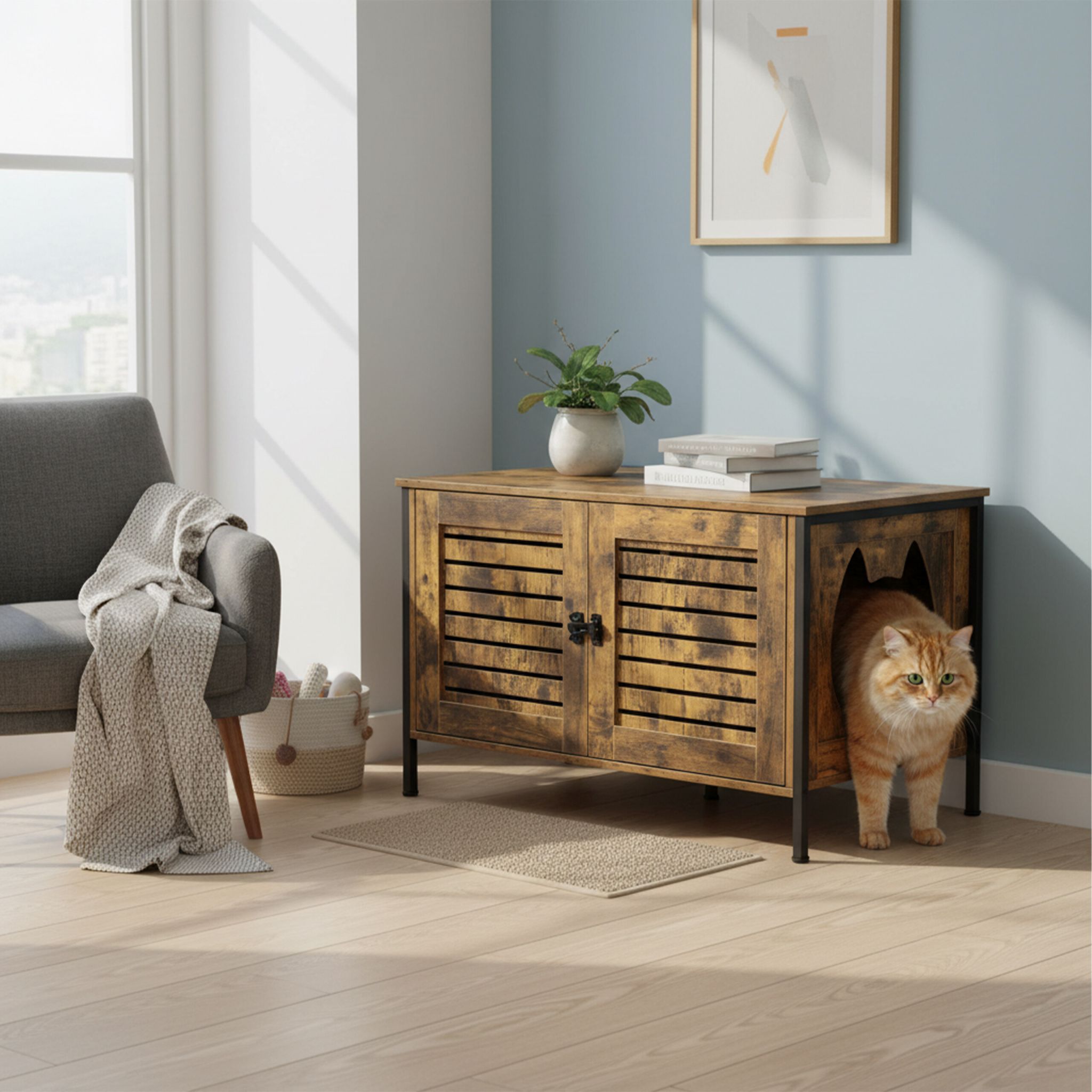 Katzenschrank für Katzenklo Dunkelbraun-Schwarz von Relaxdays
