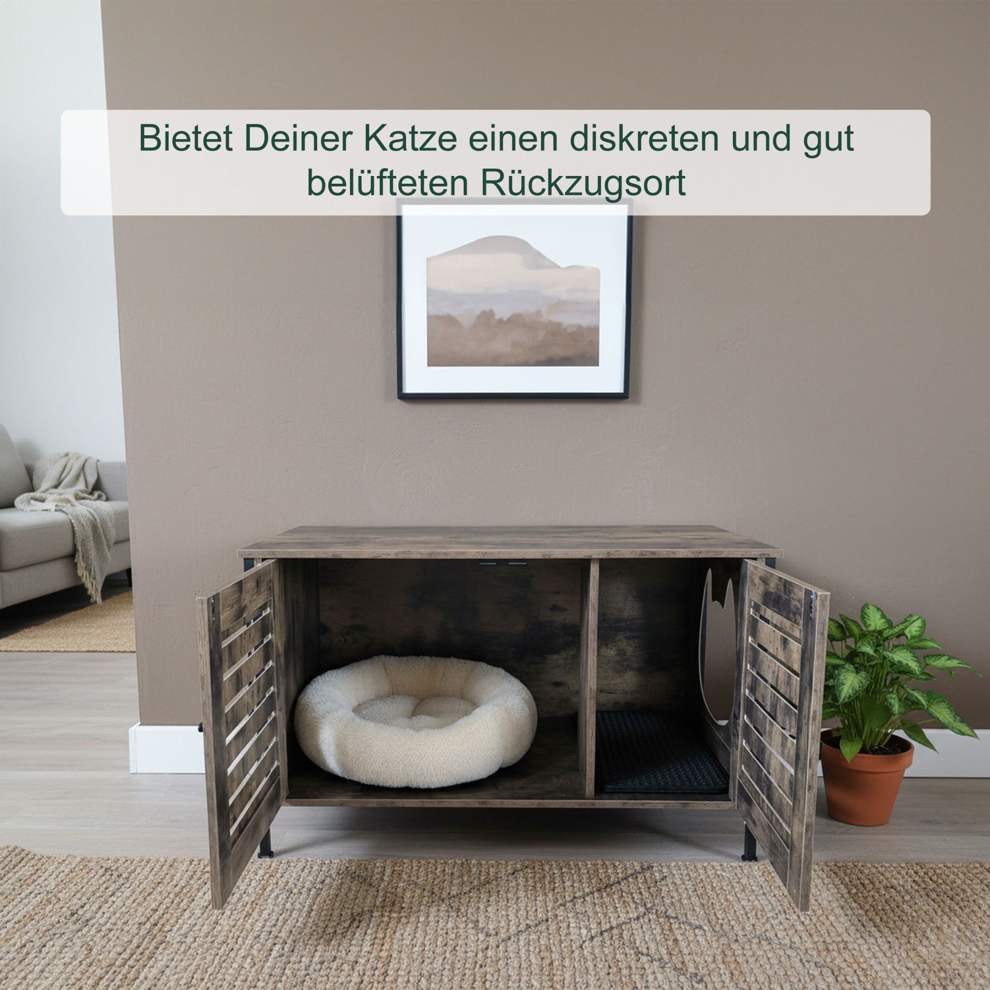 Katzenschrank für Katzenklo Dunkelbraun-Schwarz von Relaxdays