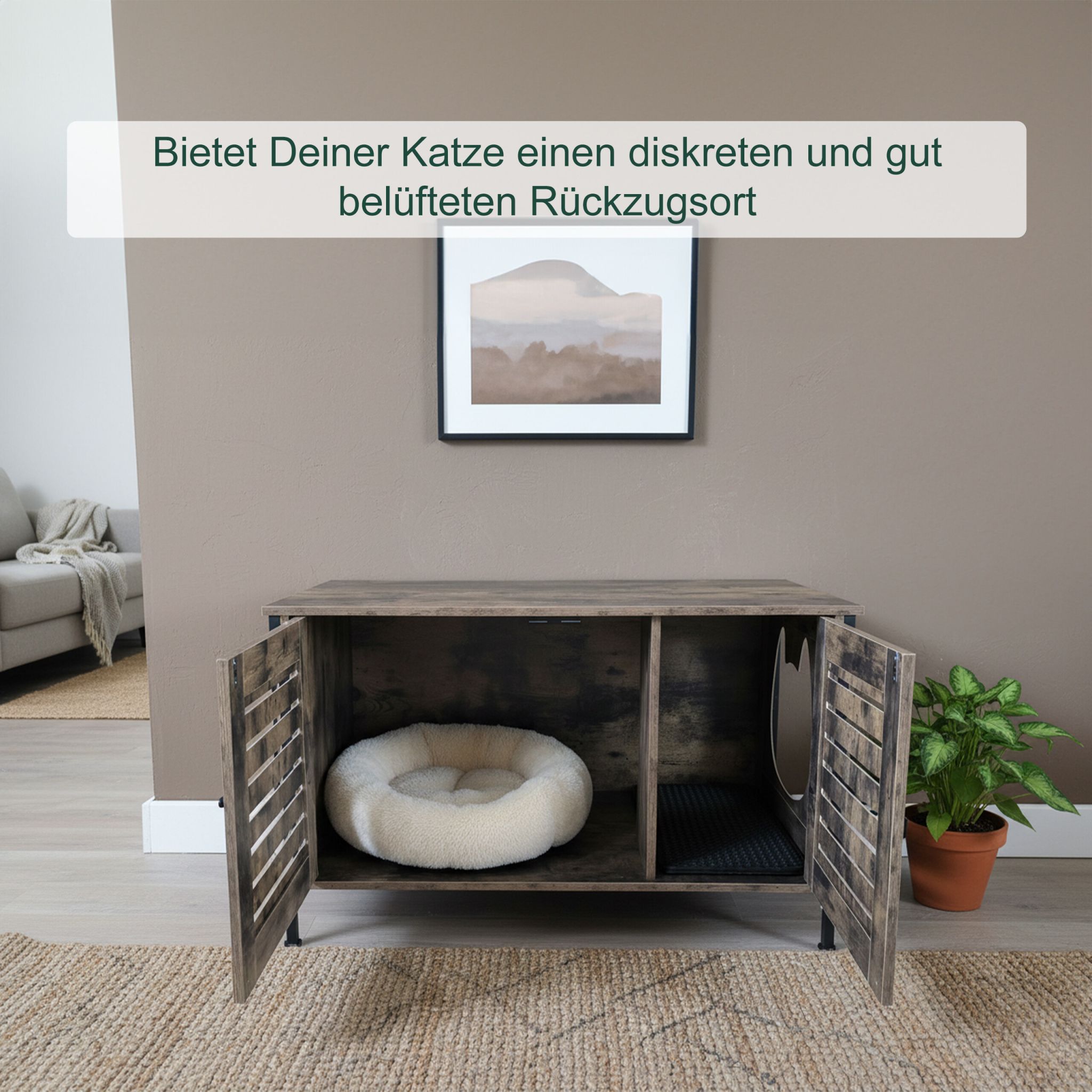 Katzenschrank für Katzenklo Dunkelbraun-Schwarz von Relaxdays