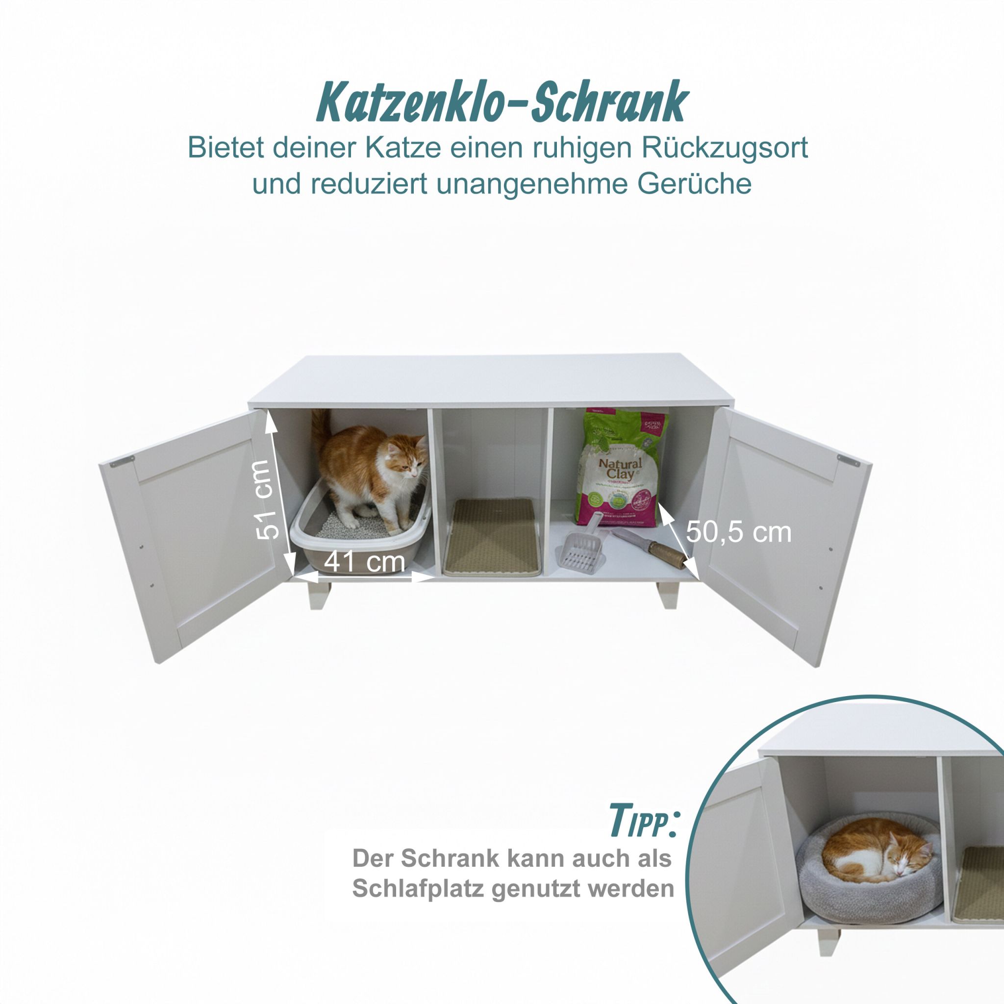 XXL Katzenschrank für Katzenklo Weiss